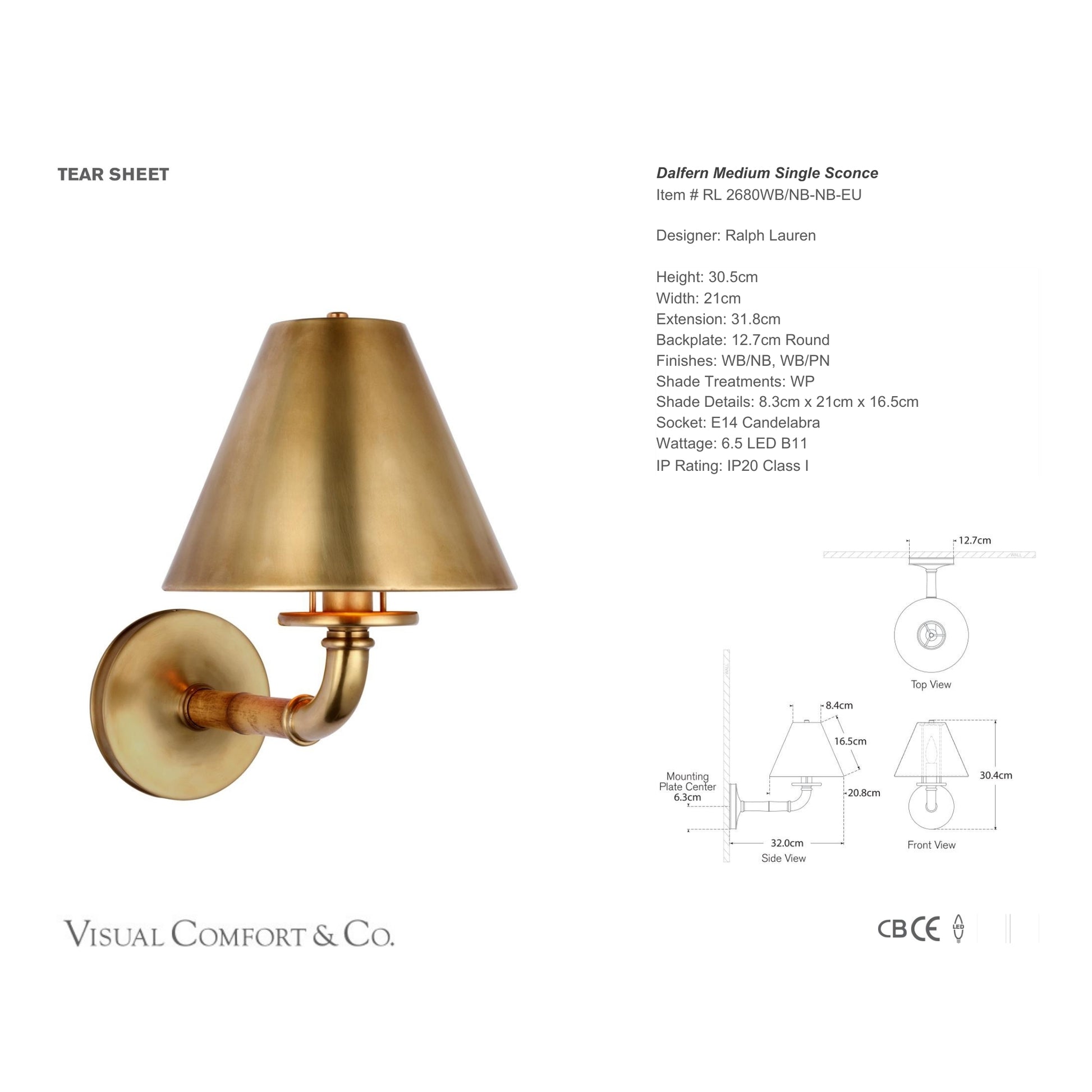 Ralph Lauren Dalfern Medium Bamboo Single Wall Sconce - Brass Wall Light Bloomingdales Lighting