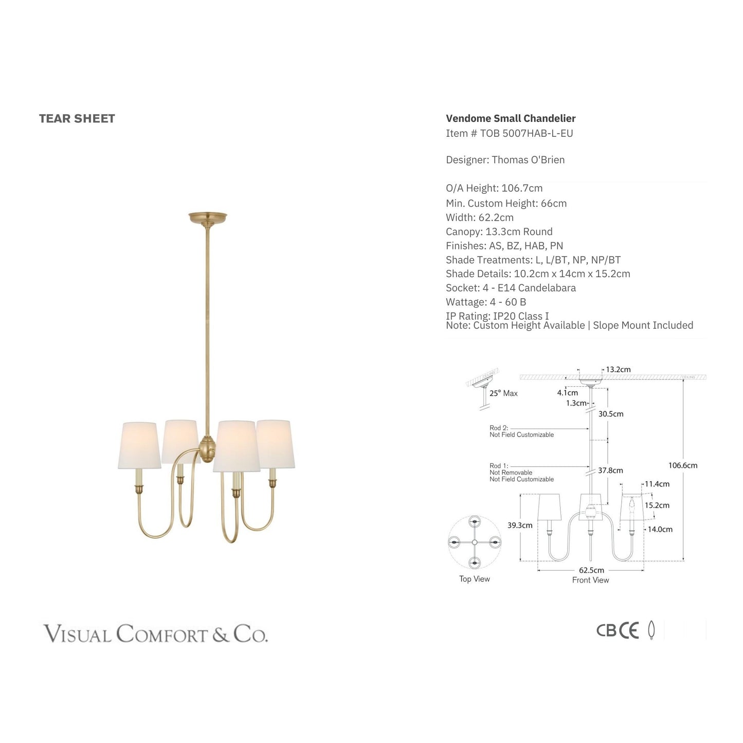 Thomas O'Brien Vendome Small Chandelier - Brass Pendant Light Bloomingdales Lighting   