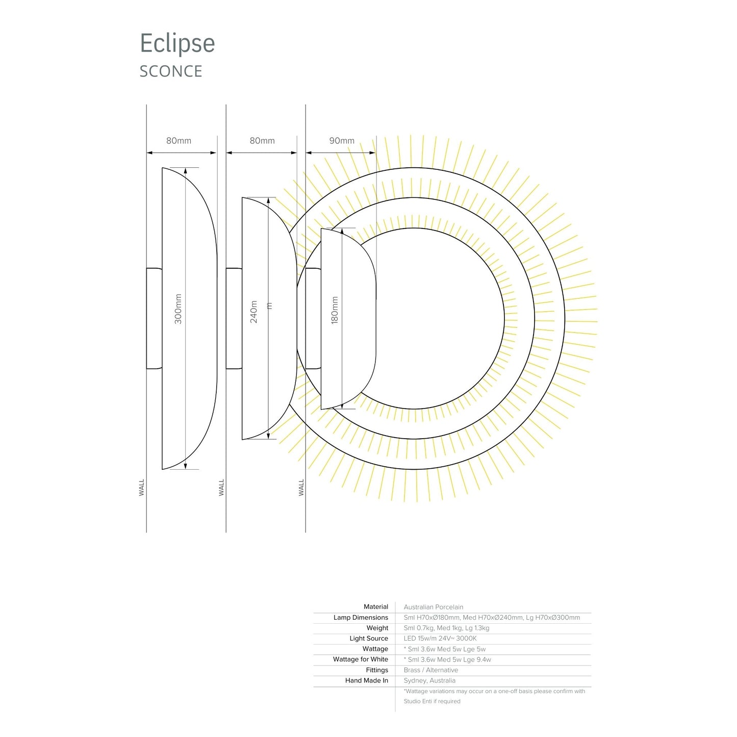 Eclipse Ceramic Wall Sconce - S/M/L Wall Light Studio Enti