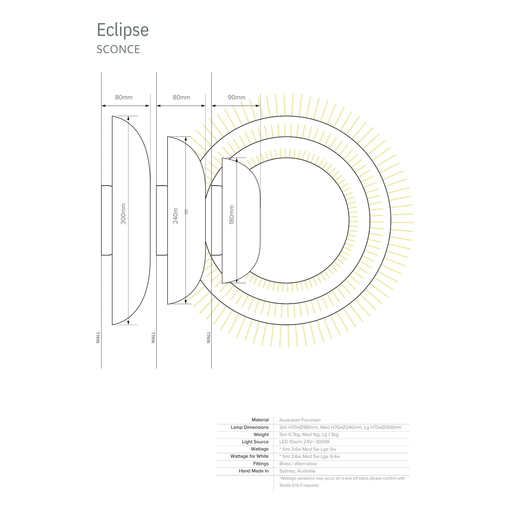 Eclipse Ceramic Wall Sconce - S/M/L Wall Light Studio Enti