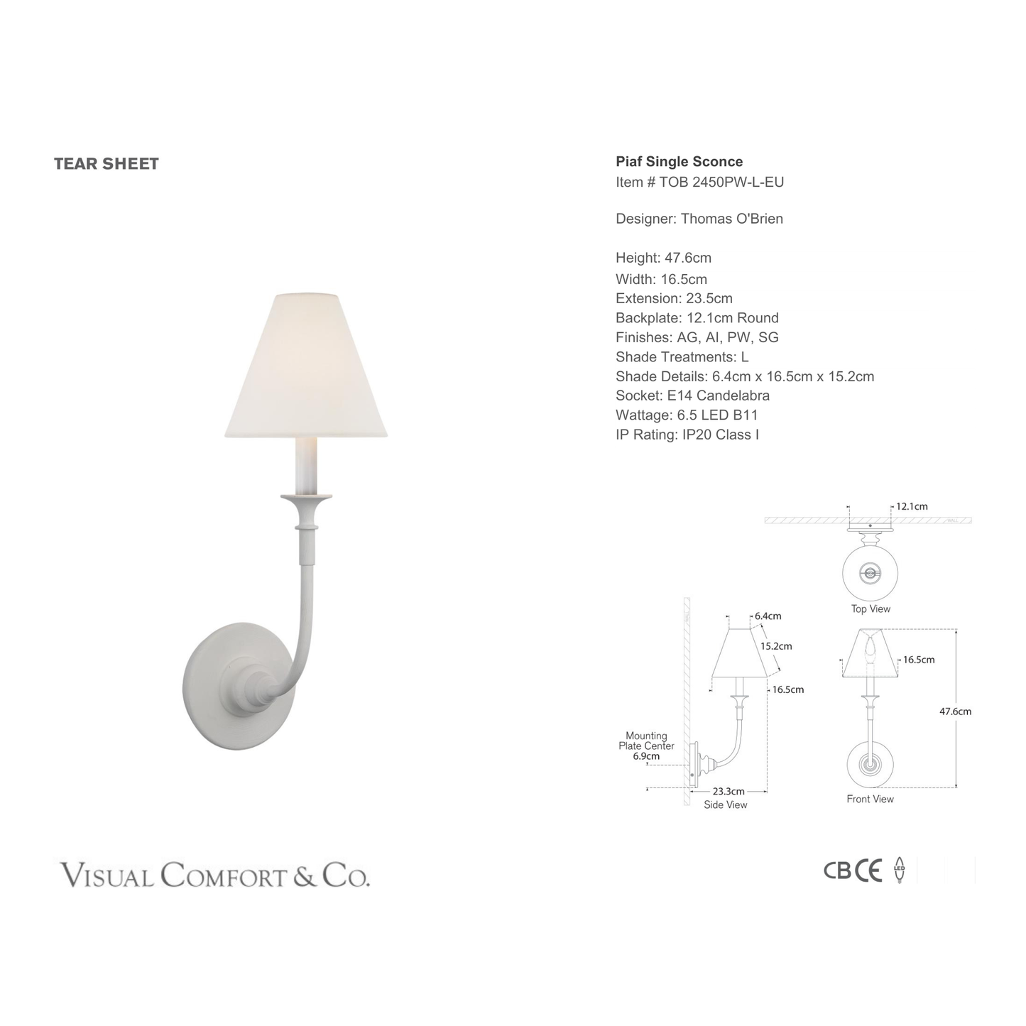 Thomas O'Brien Piaf Linen Single Wall Sconce - Plaster White Wall Light Bloomingdales Lighting