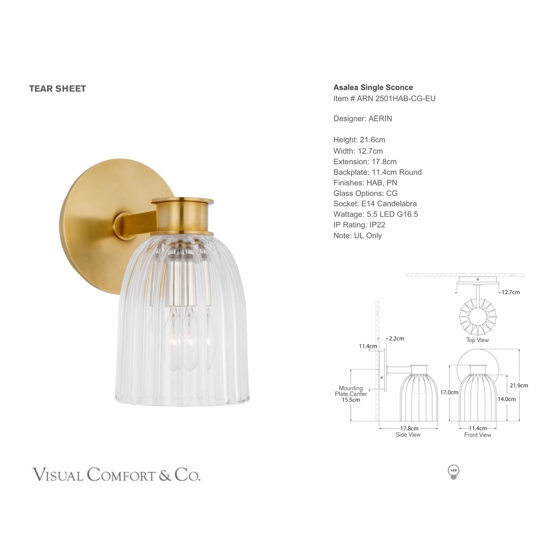 AERIN Asalea Single Glass Wall Sconce - Brass Wall Light Bloomingdales Lighting