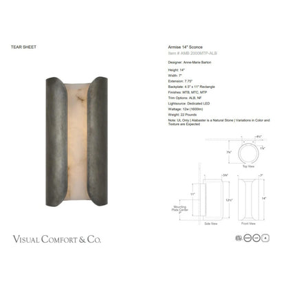 Anne-Marie Barton Armise 14" Alabaster Wall Sconce Wall Light Bloomingdales Lighting