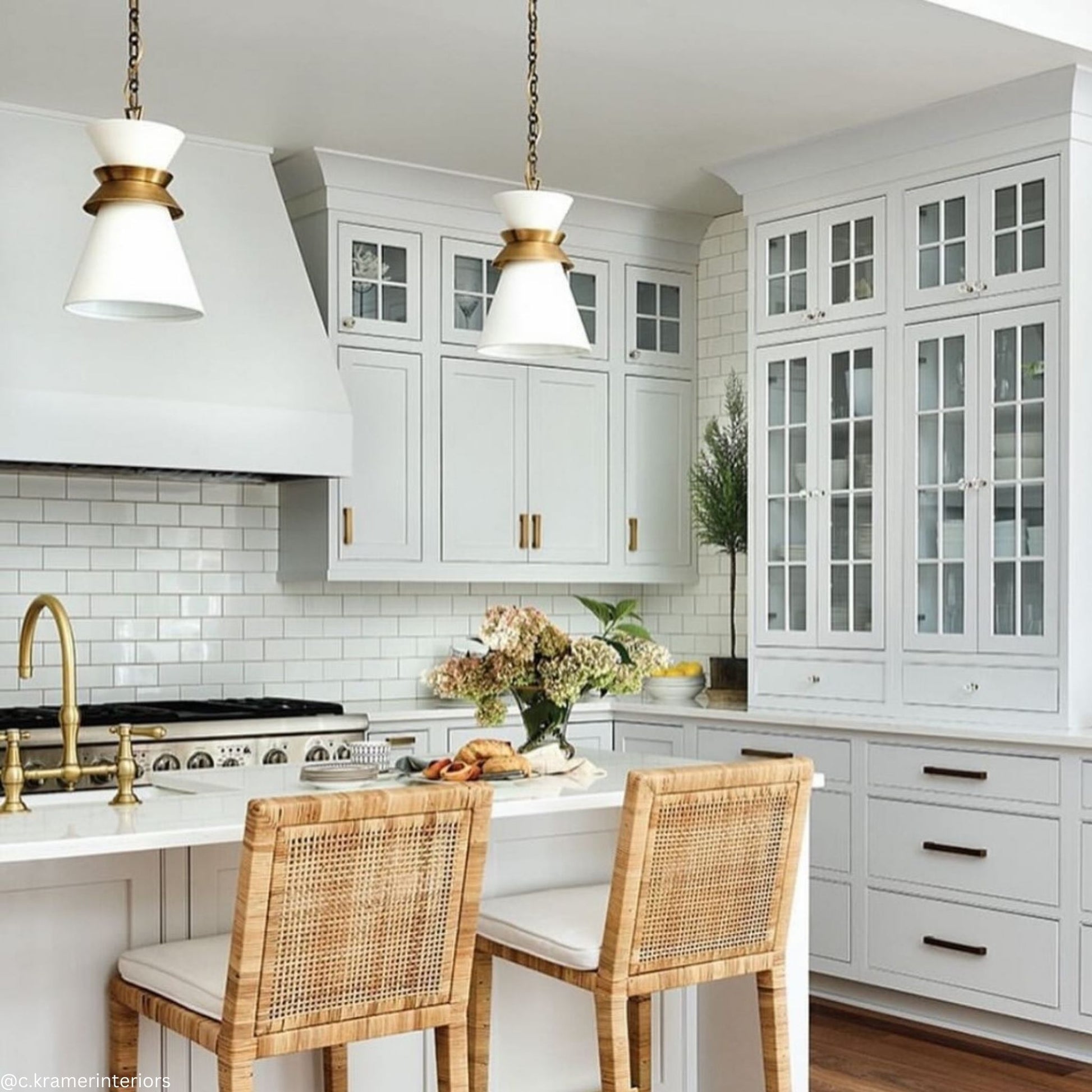 E. F. Chapman Alborg Small Stacked Pendant Light - White and Brass Pendant Light Bloomingdales Lighting   
