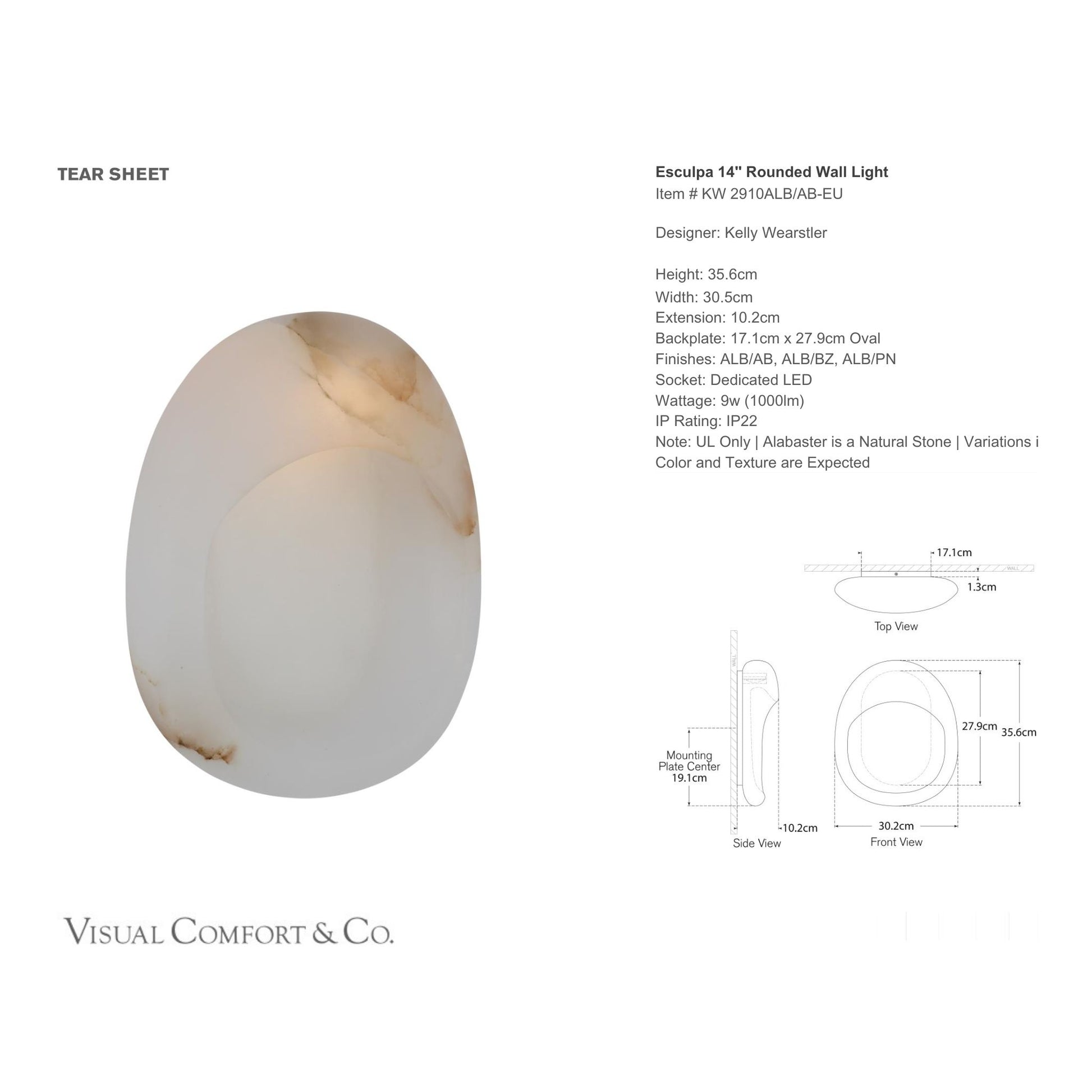 Kelly Wearstler Esculpa 14" Rounded Wall Light - Alabaster Wall Light Bloomingdales Lighting