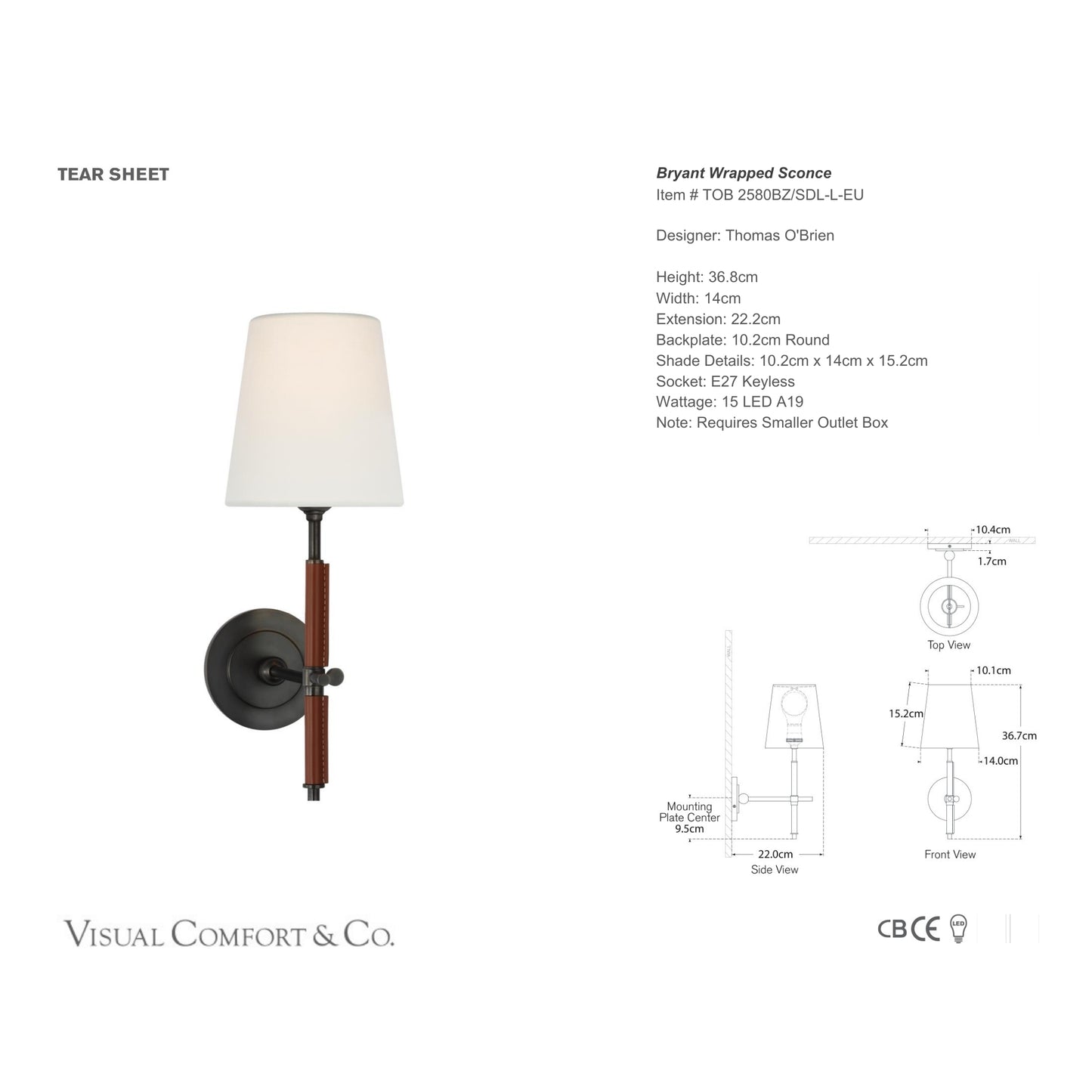 Thomas O'Brien Bryant Leather Wrapped Wall Sconce Wall Light Bloomingdales Lighting