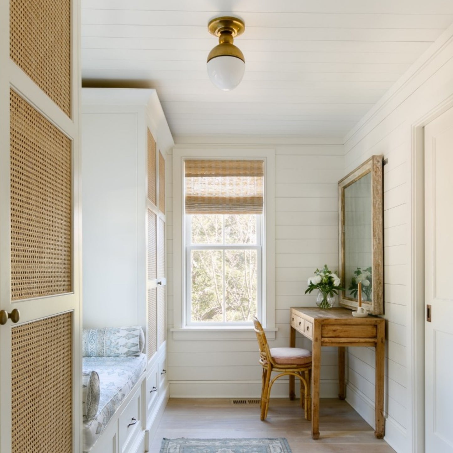 Thomas O'Brien Clark White Glass Flush Mount - Brass Ceiling Fluh Mount Bloomingdales Lighting