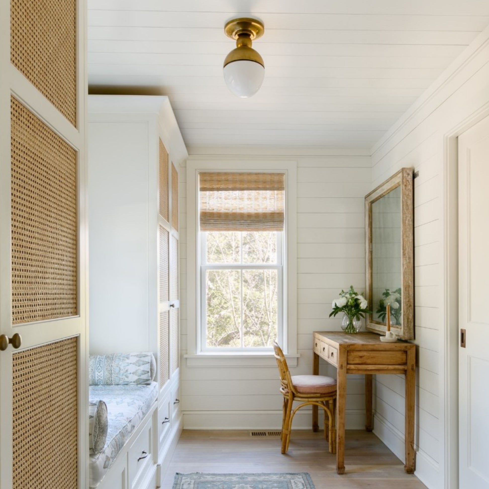 Thomas O'Brien Clark White Glass Flush Mount - Brass Ceiling Fluh Mount Bloomingdales Lighting