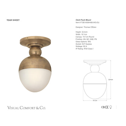Thomas O'Brien Clark White Glass Flush Mount - Brass Ceiling Fluh Mount Bloomingdales Lighting