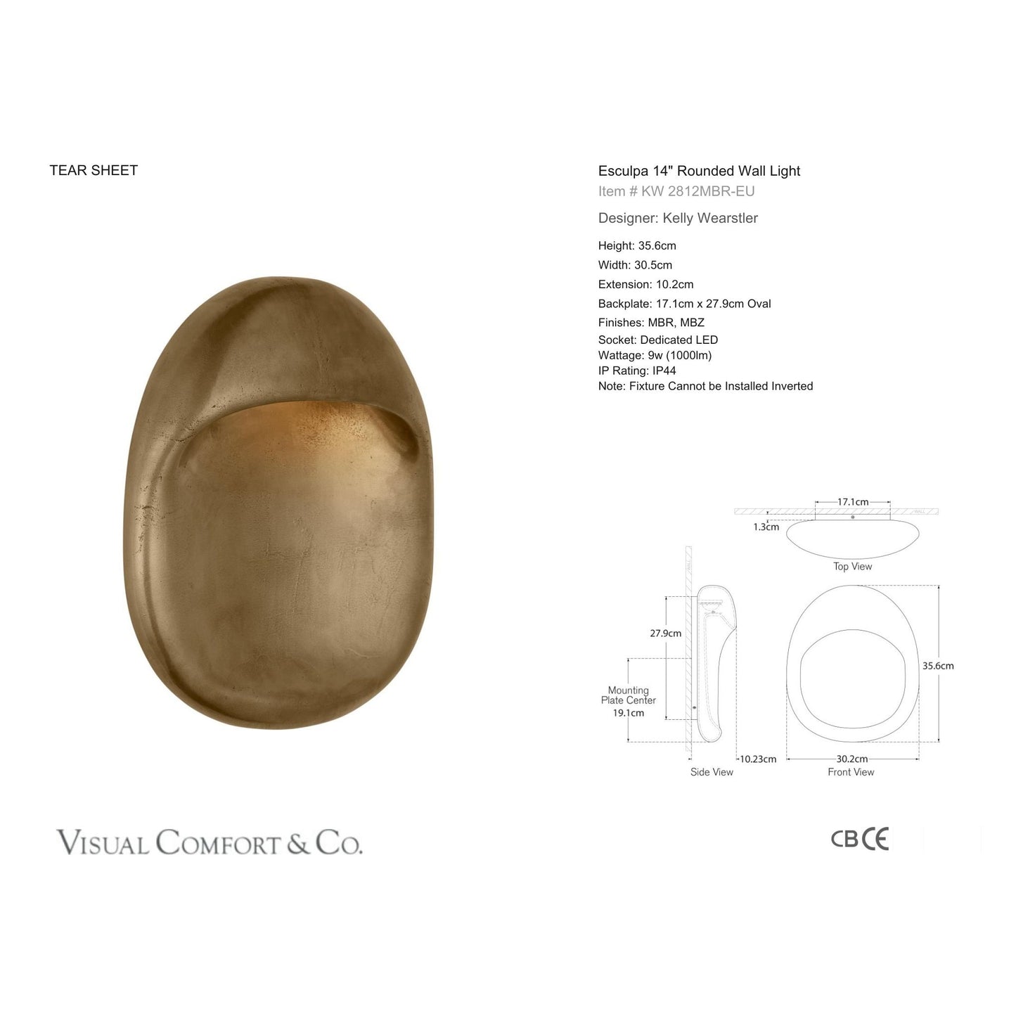 Kelly Wearstler Esculpa 14" Rounded Wall Light - Brass Wall Light Bloomingdales Lighting