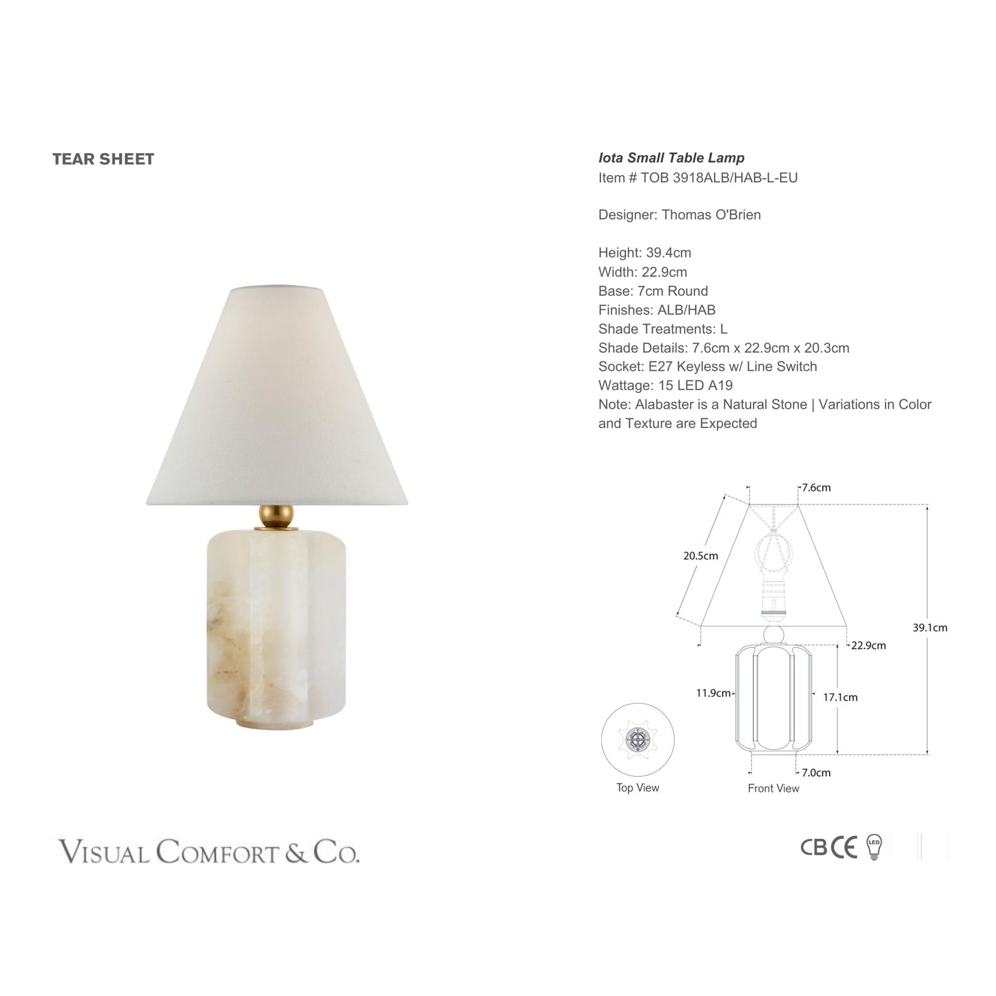 Thomas O'Brien Iota Small Alabaster Table Lamp - Brass Table Lamp Bloomingdales Lighting