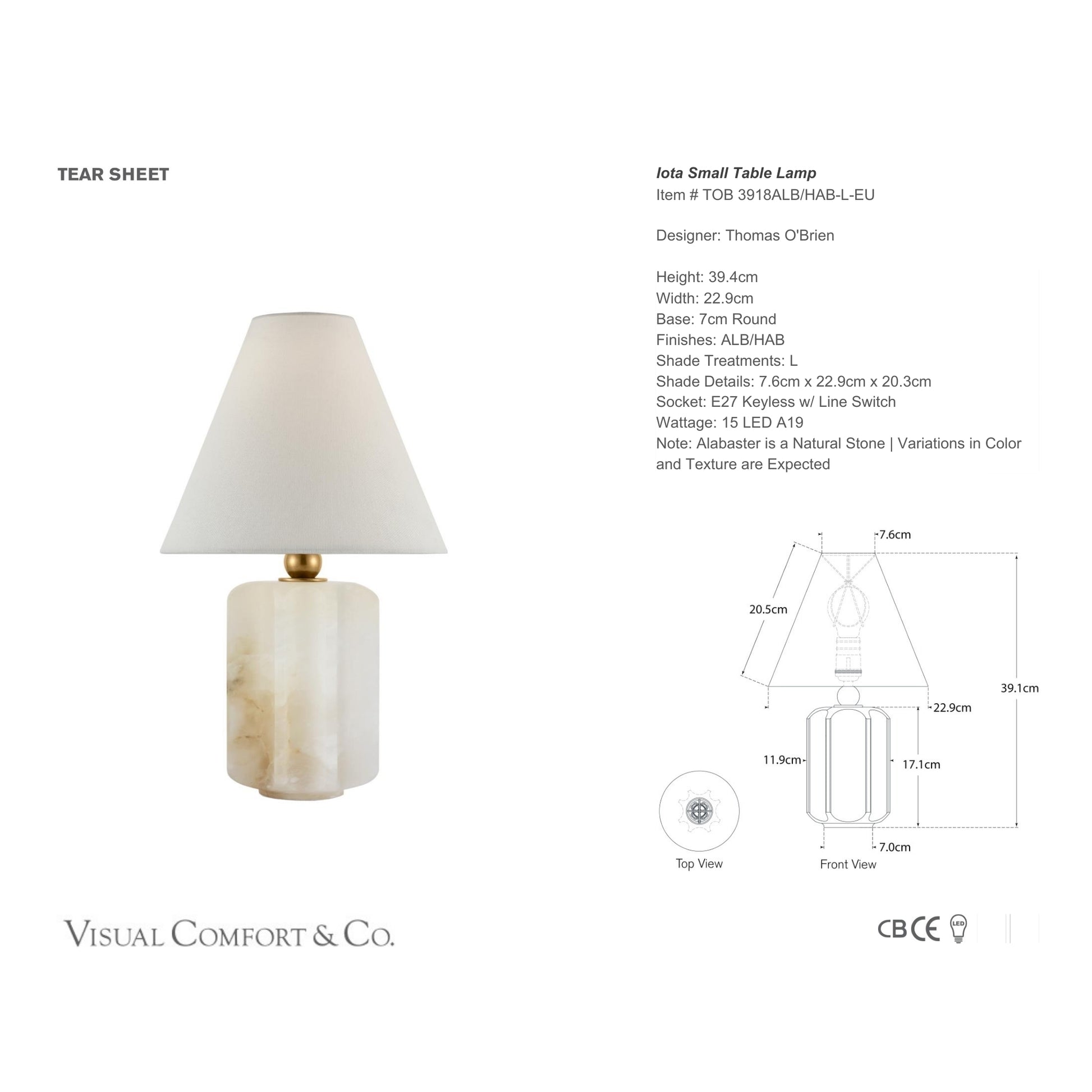 Thomas O'Brien Iota Small Alabaster Table Lamp - Brass Table Lamp Bloomingdales Lighting