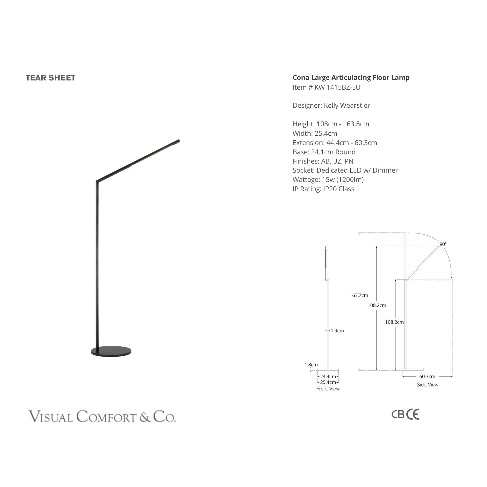 Kelly Wearstler Cona Large Articulating Floor Lamp - Bronze Floor Lamp Bloomingdales Lighting   