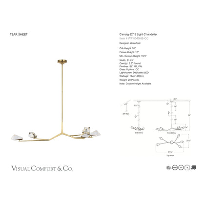 Waterford Carraig 53" 5 Light Crystal Chandelier - Natural Brass Chandelier Bloomingdales Lighting