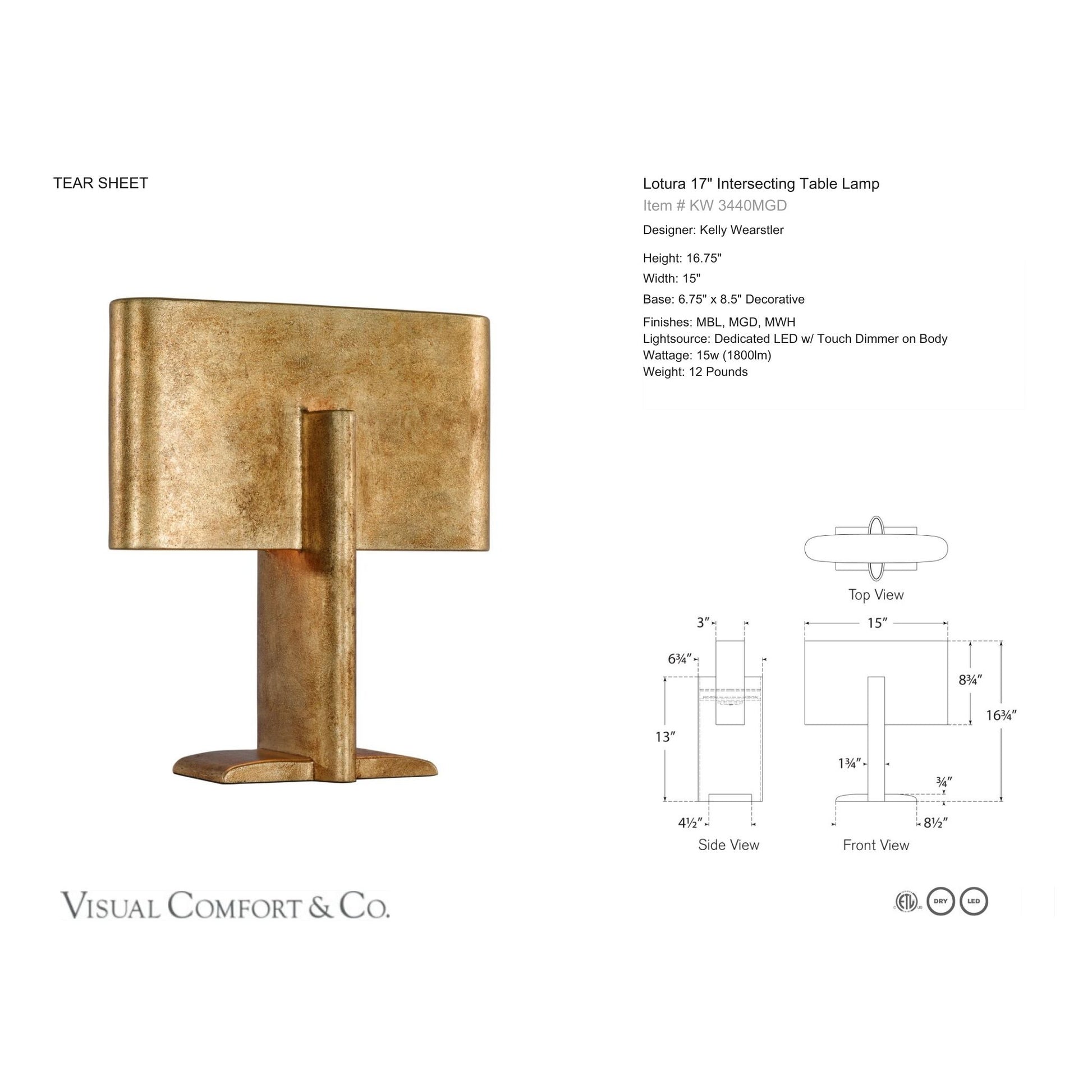 Kelly Wearstler Lotura 17" Intersecting Table Lamp - Museum Gild Table Lamp Bloomingdales Lighting