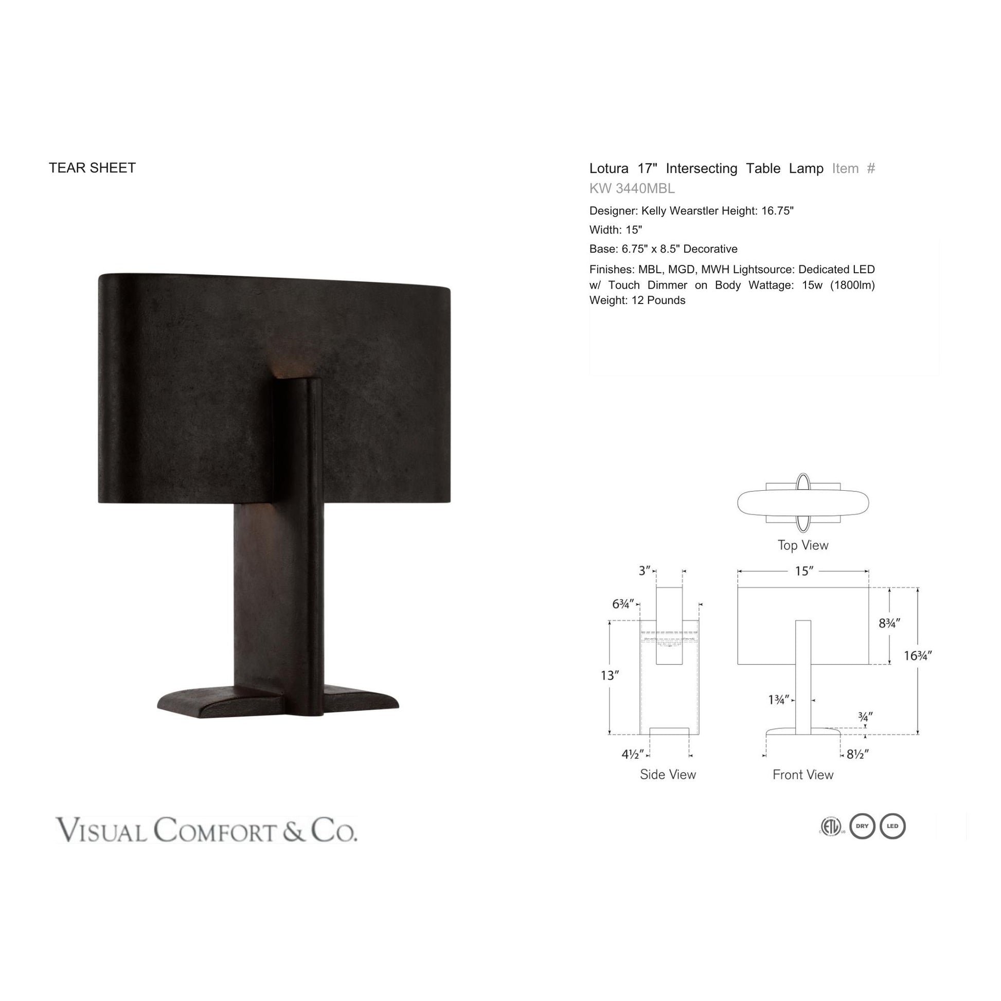 Kelly Wearstler Lotura 17" Intersecting Table Lamp - Museum Black Table Lamp Bloomingdales Lighting