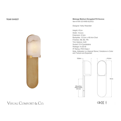 Kelly Wearstler Melange Alabaster Medium Elongated Pill Wall Sconce - Brass Wall Light Bloomingdales Lighting