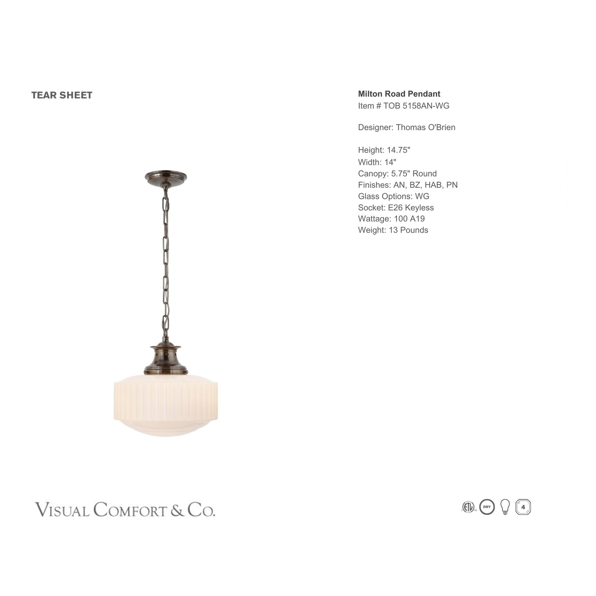 Thomas O'Brien Milton Road Pendant Light - Antique Nickel Pendant Light Bloomingdales Lighting