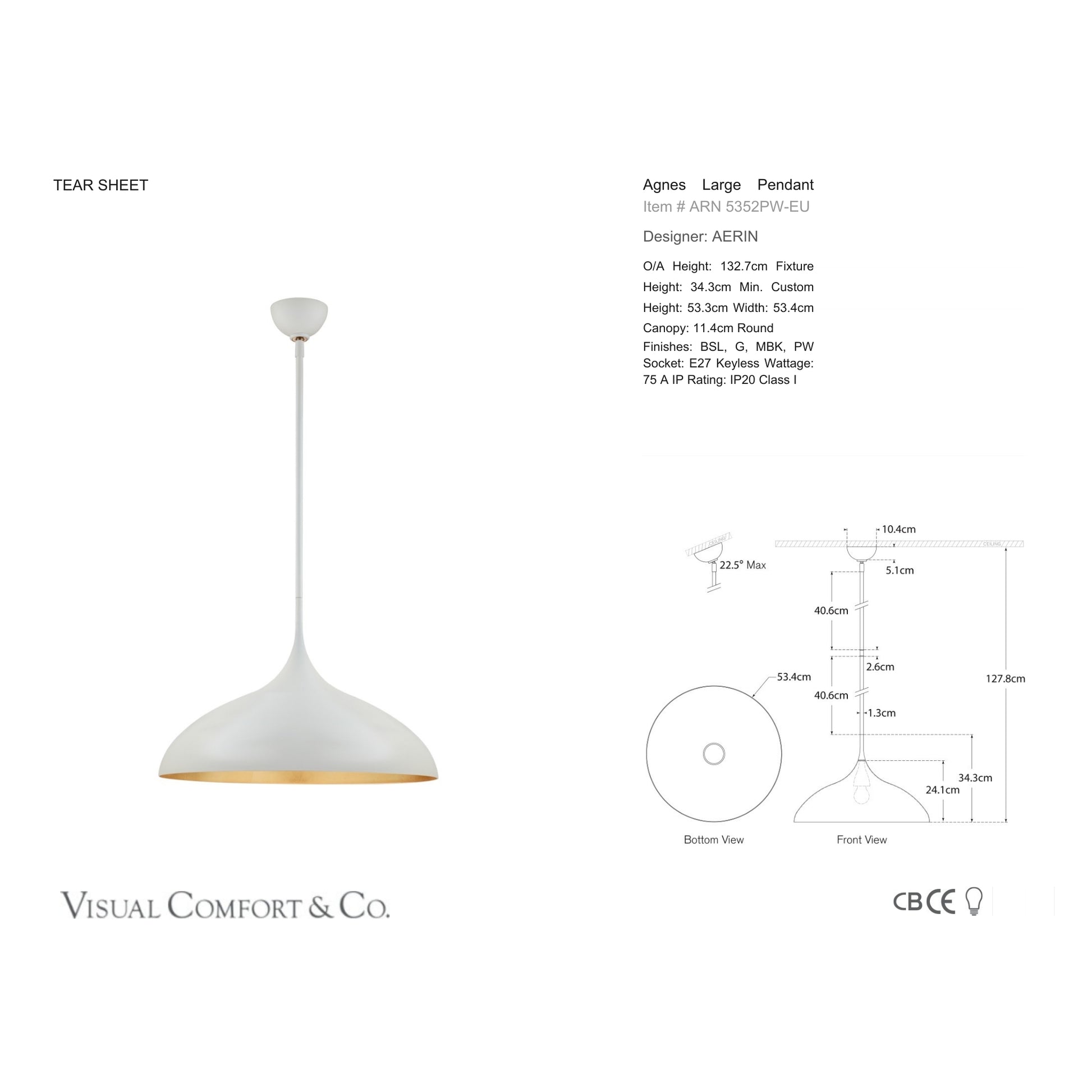 AERIN Agnes Large Pendant Light - Plaster White Pendant Light Bloomingdales Lighting