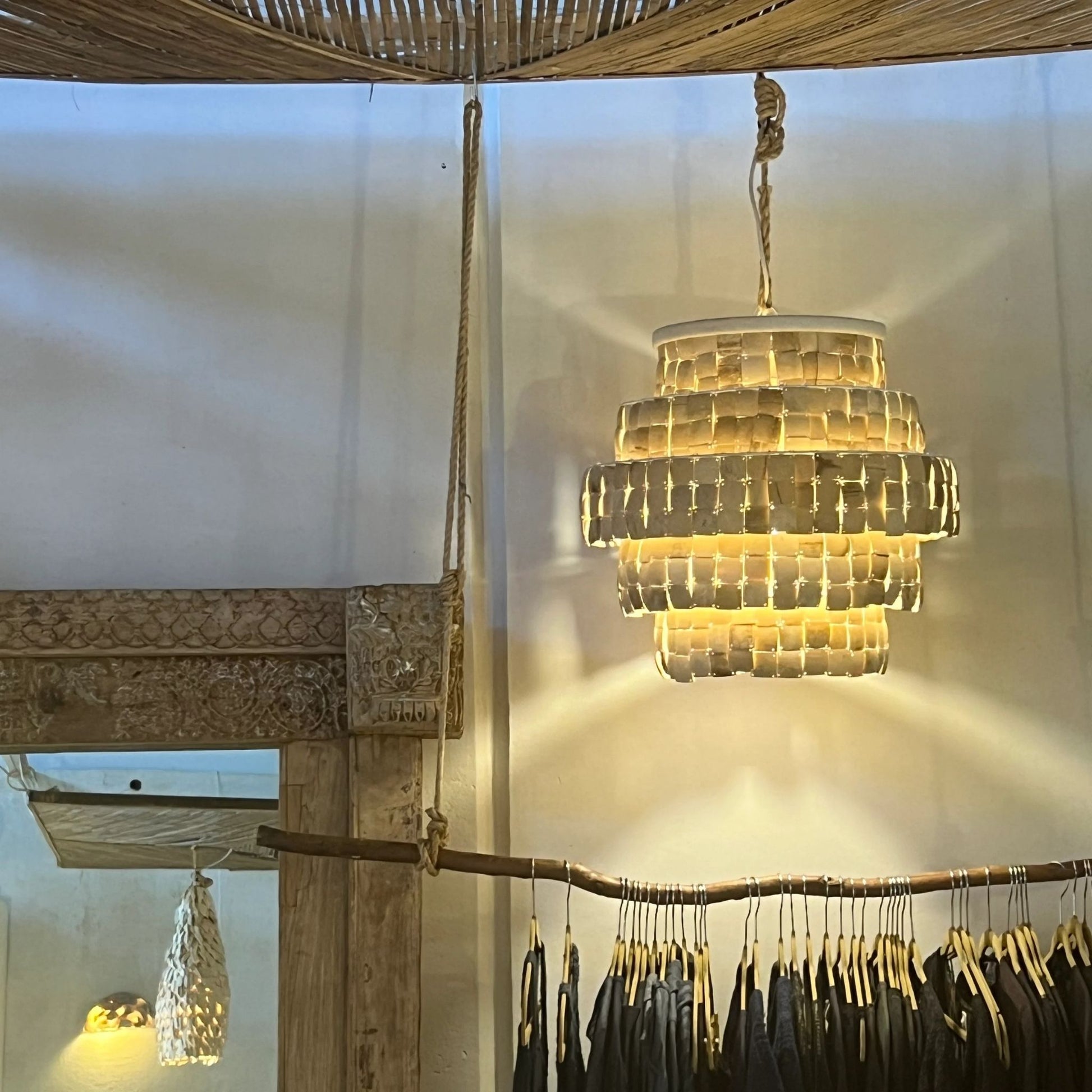 Ashika Natural Coconut Shell Chandelier Pendant Light Bisque Interiors