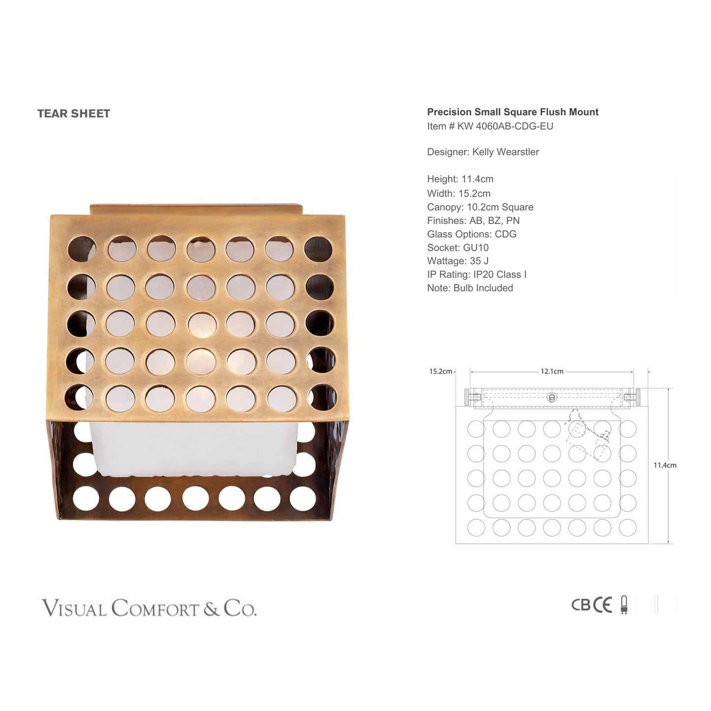 Kelly Wearstler Precision Small Square Flush Mount Ceiling Light - Brass Ceiling Fluh Mount Bloomingdales Lighting