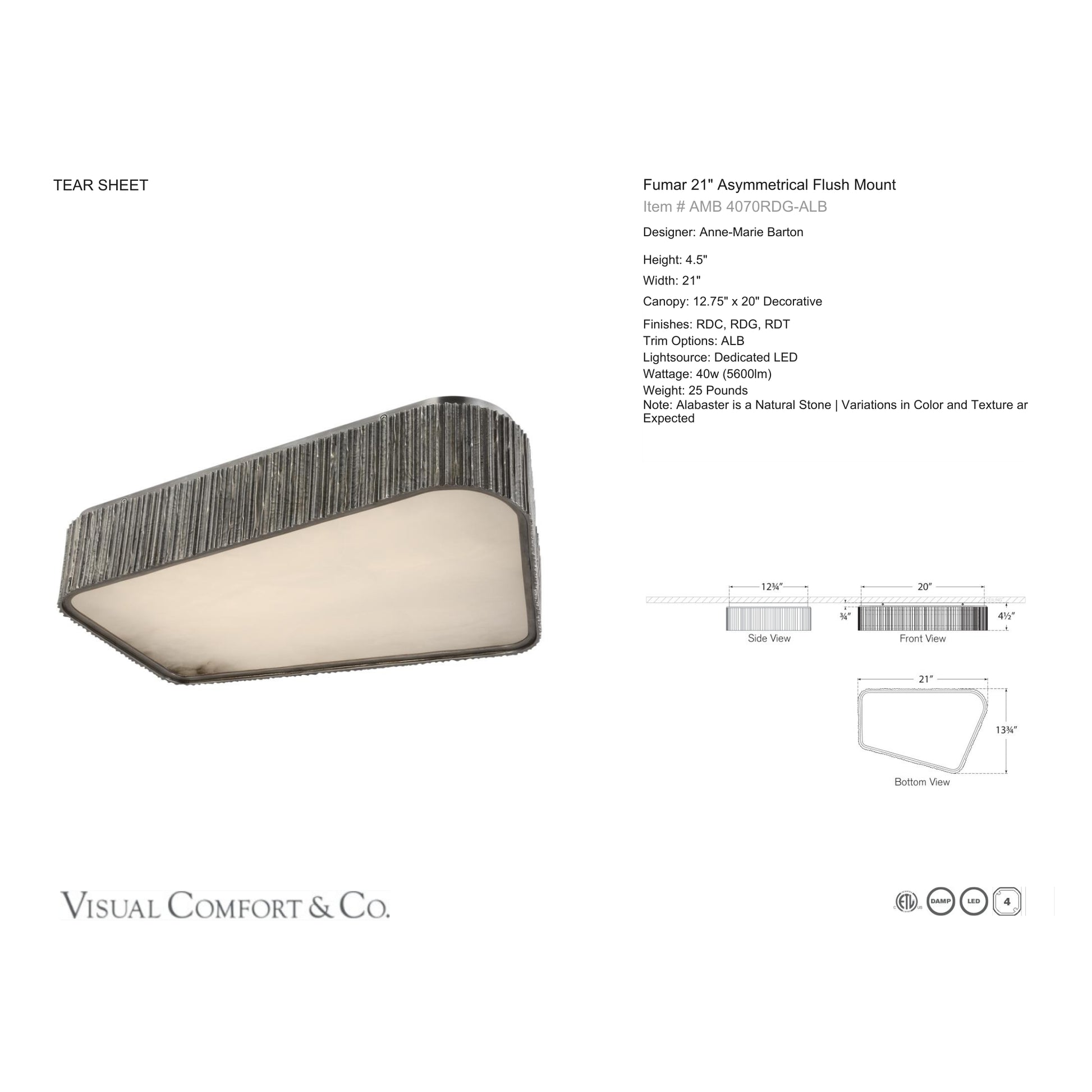 Anne-Marie Barton Fumar 21" Asymmetrical Alabaster Flush Mount Ceiling Fluh Mount Bloomingdales Lighting