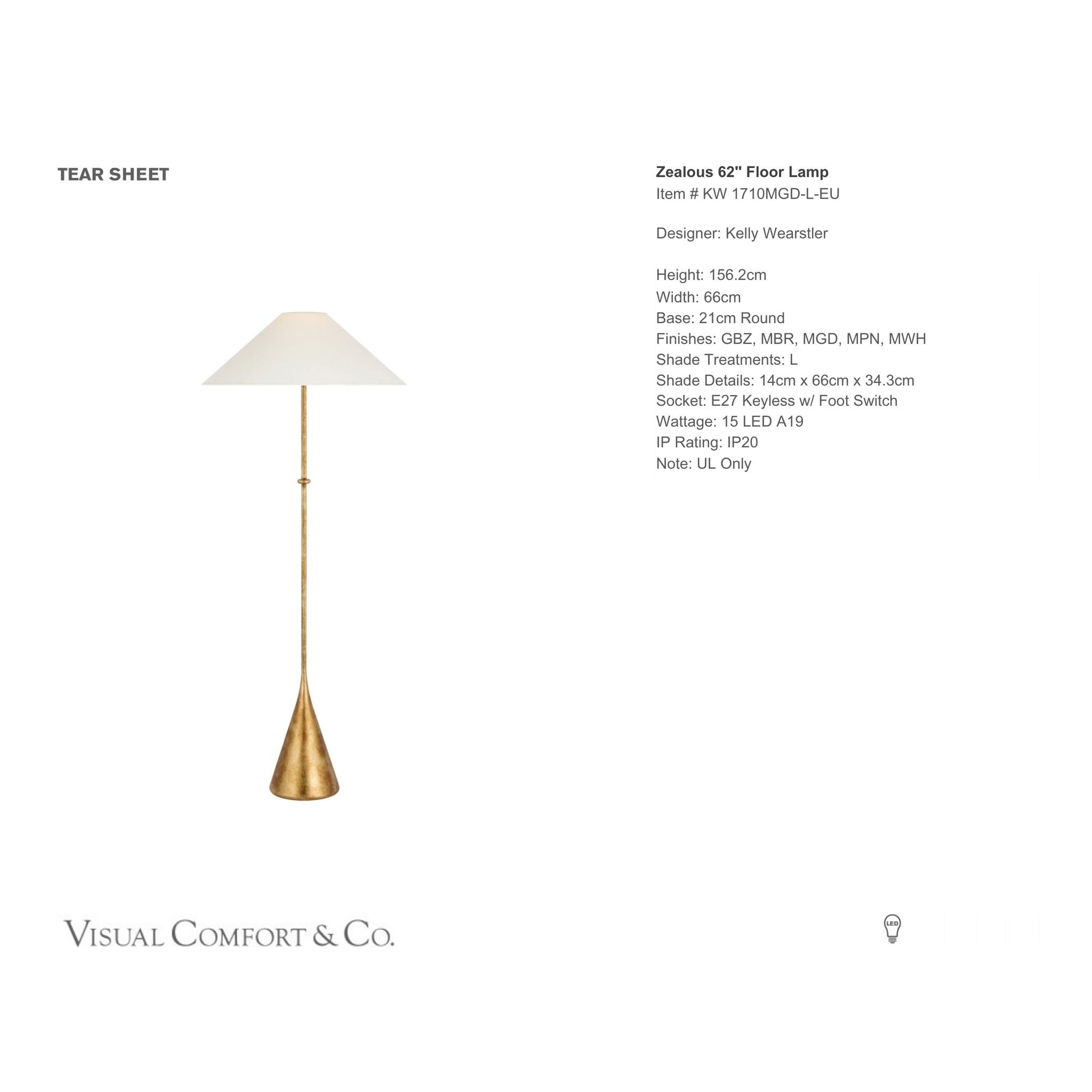 Kelly Wearstler Zealous 62" Floor Lamp - Museum Gild Floor Lamp Bloomingdales Lighting