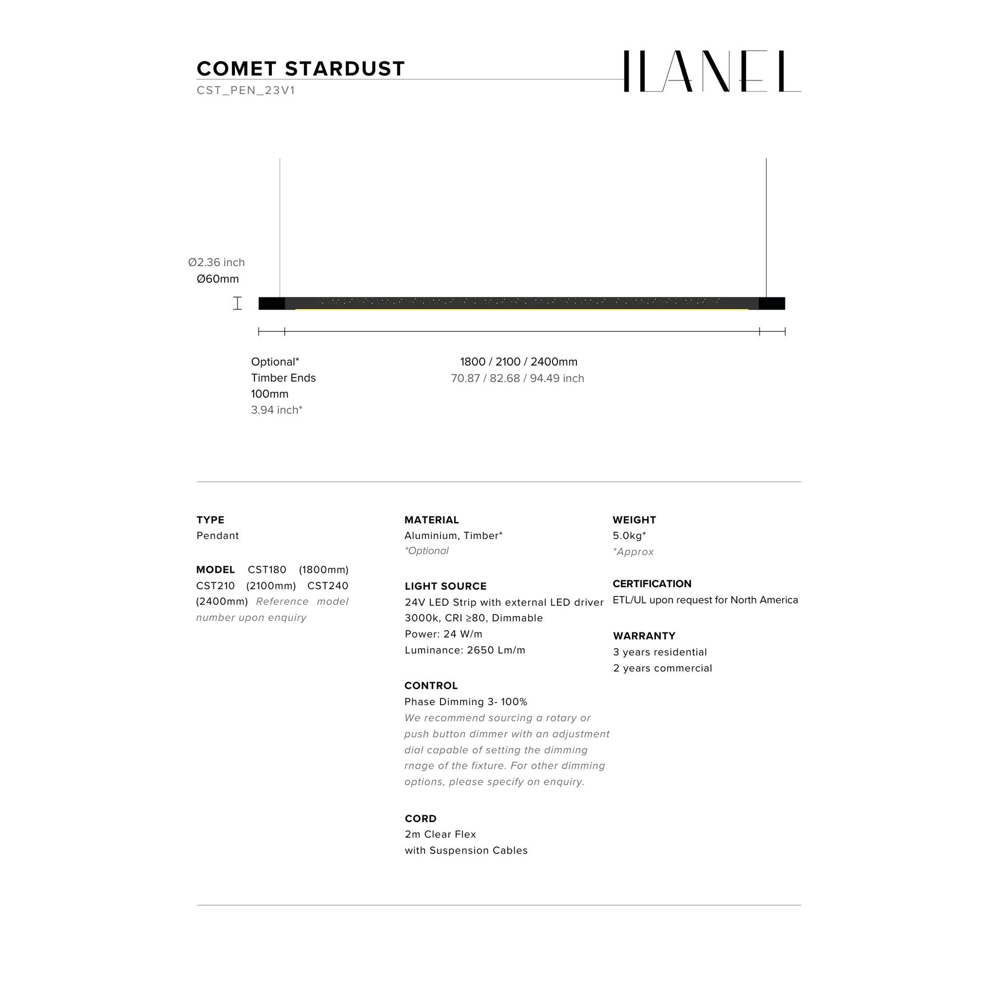Comet Stardust Linear Pendant Light Pendant Light ILANEL