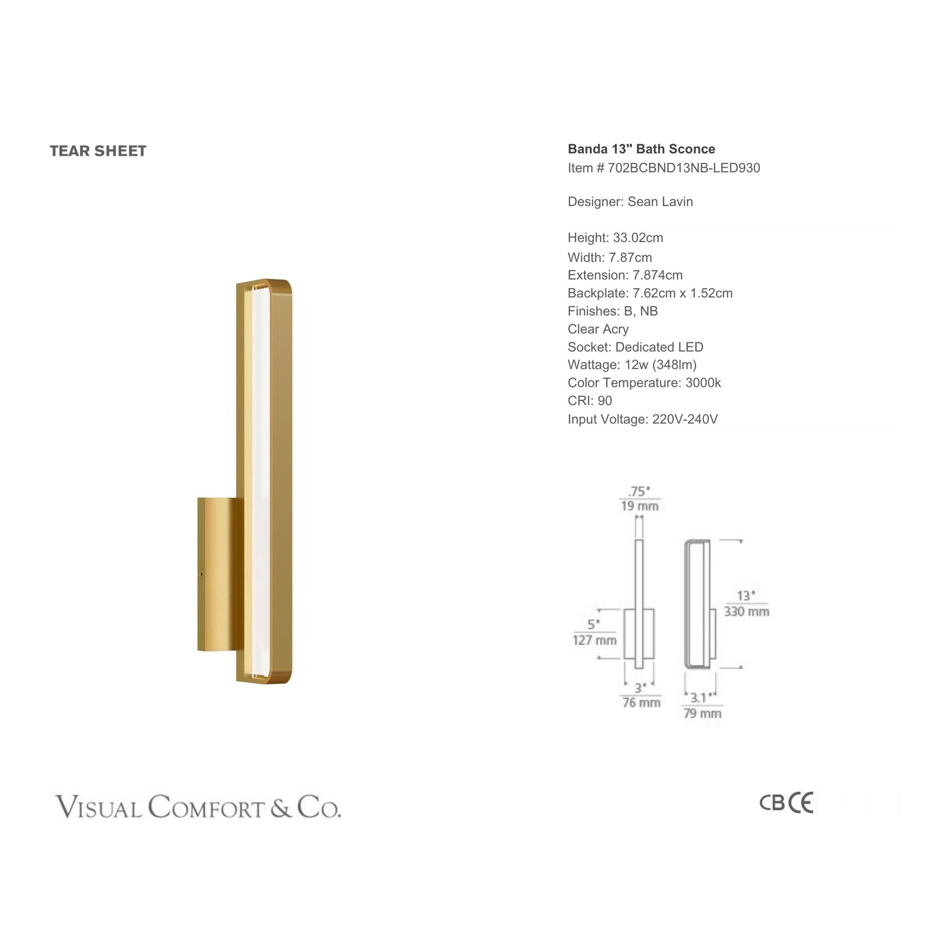 Sean Lavin Banda 13" Bath Wall Sconce - Natural Brass Wall Light Bloomingdales Lighting