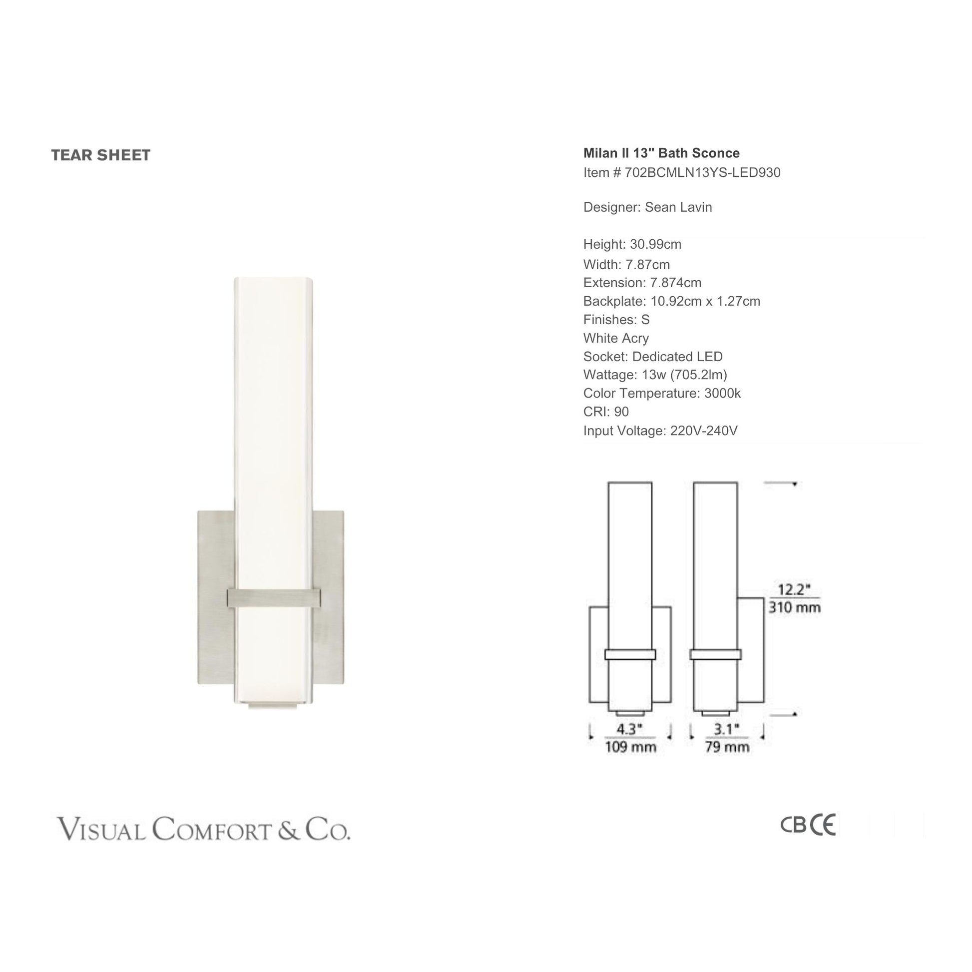 Sean Lavin Milan II 13" Acrylic Bath Wall Sconce - Satin Nickel Wall Light Bloomingdales Lighting