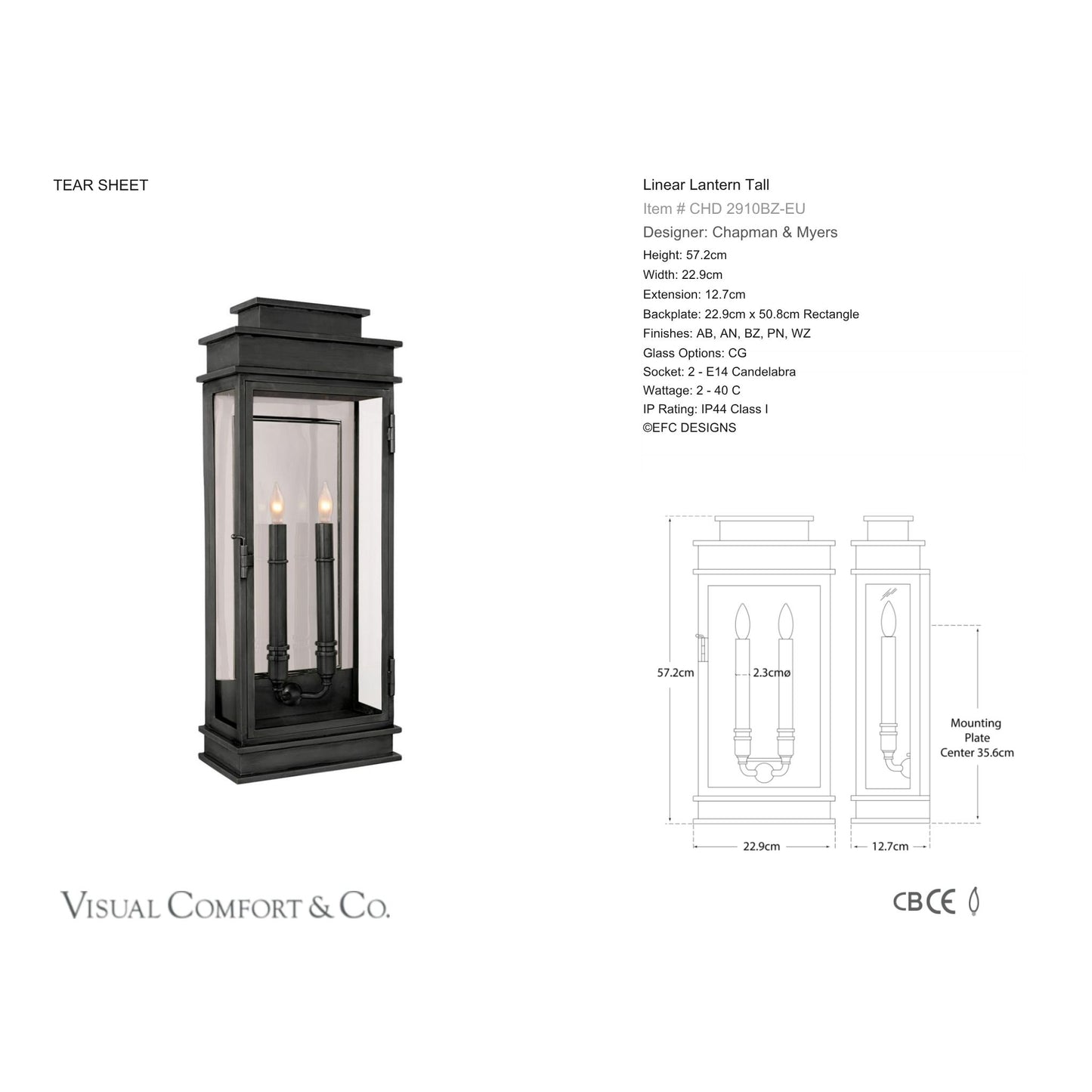E. F. Chapman Linear Tall Lantern Wall Light - Bronze