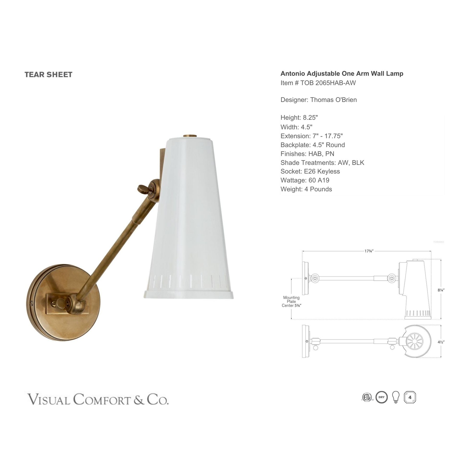Thomas O'Brien Antonio Adjustable Wall Lamp Wall Light Bloomingdales Lighting