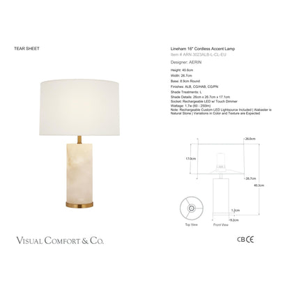 AERIN Lineham 16" Alabaster Cordless Accent Table Lamp - Brass Table Lamp Bloomingdales Lighting