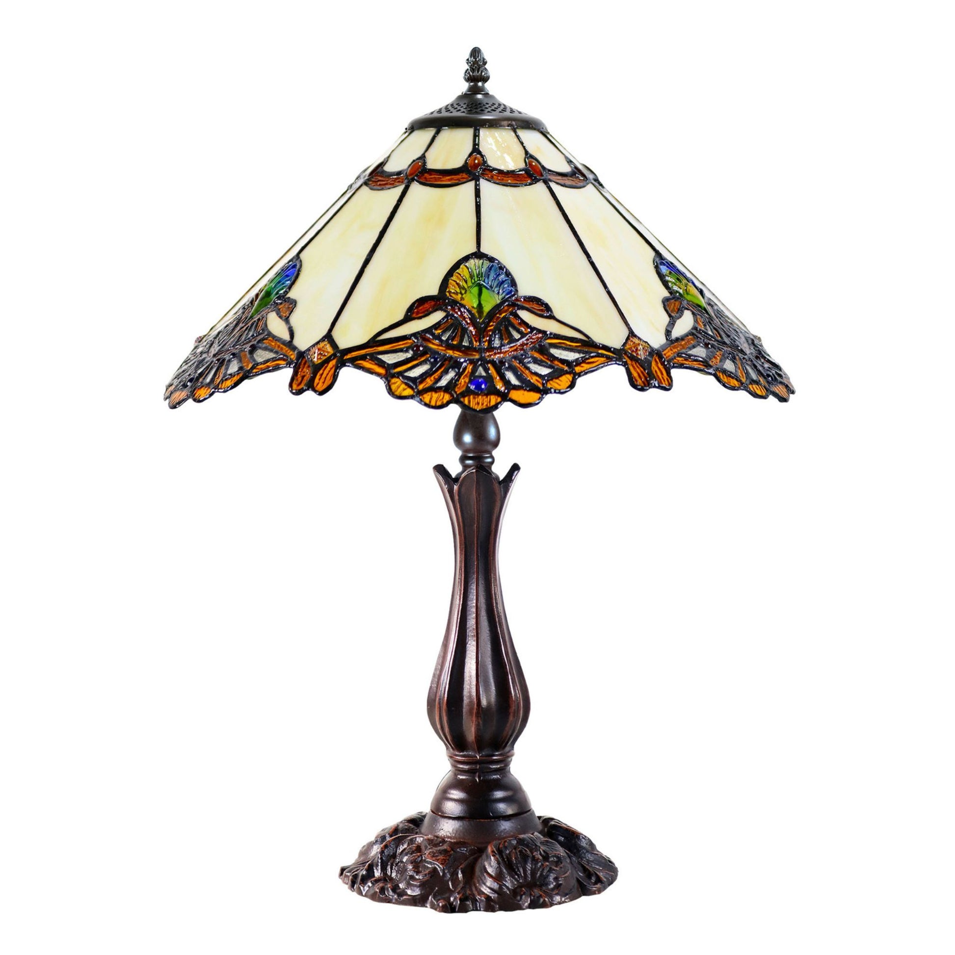 Benita Beige Stained Glass Table Lamp Table Lamp G&G Bros Large