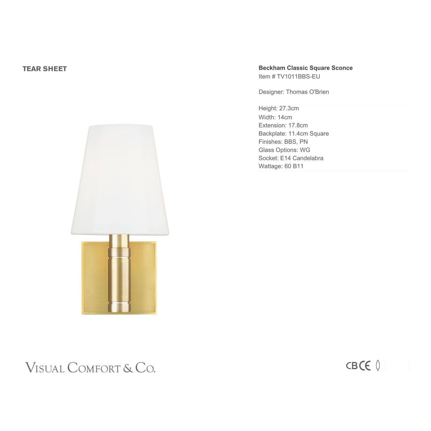 Thomas O'Brien Beckham Classic Square Wall Sconce - Brass Wall Light Bloomingdales Lighting
