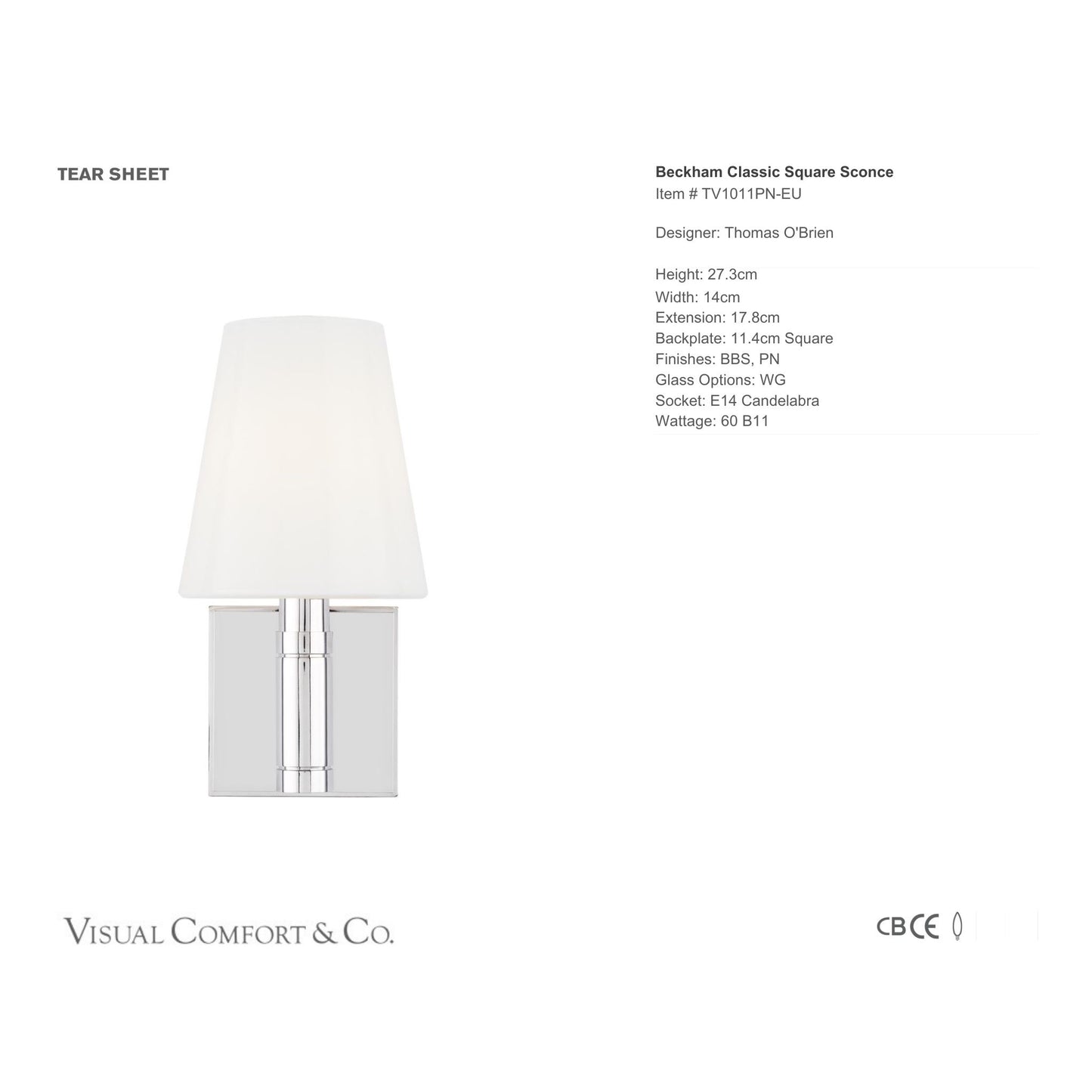 Thomas O'Brien Beckham Classic Square Wall Sconce - Polished Nickel Wall Light Bloomingdales Lighting