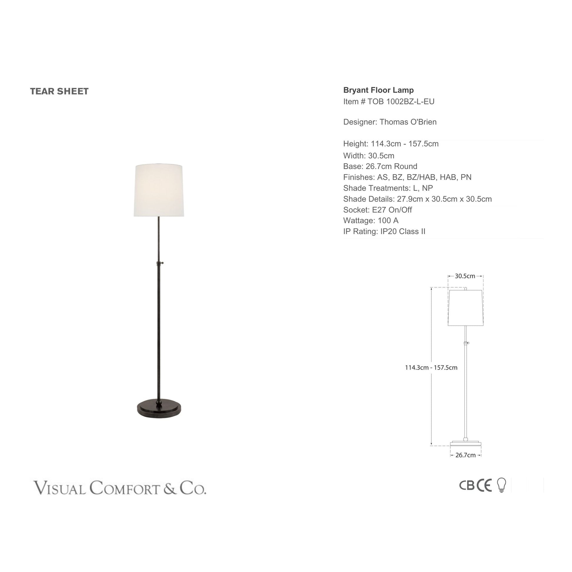 Thomas O'Brien Bryant Floor Lamp - Bronze Floor Lamp Bloomingdales Lighting