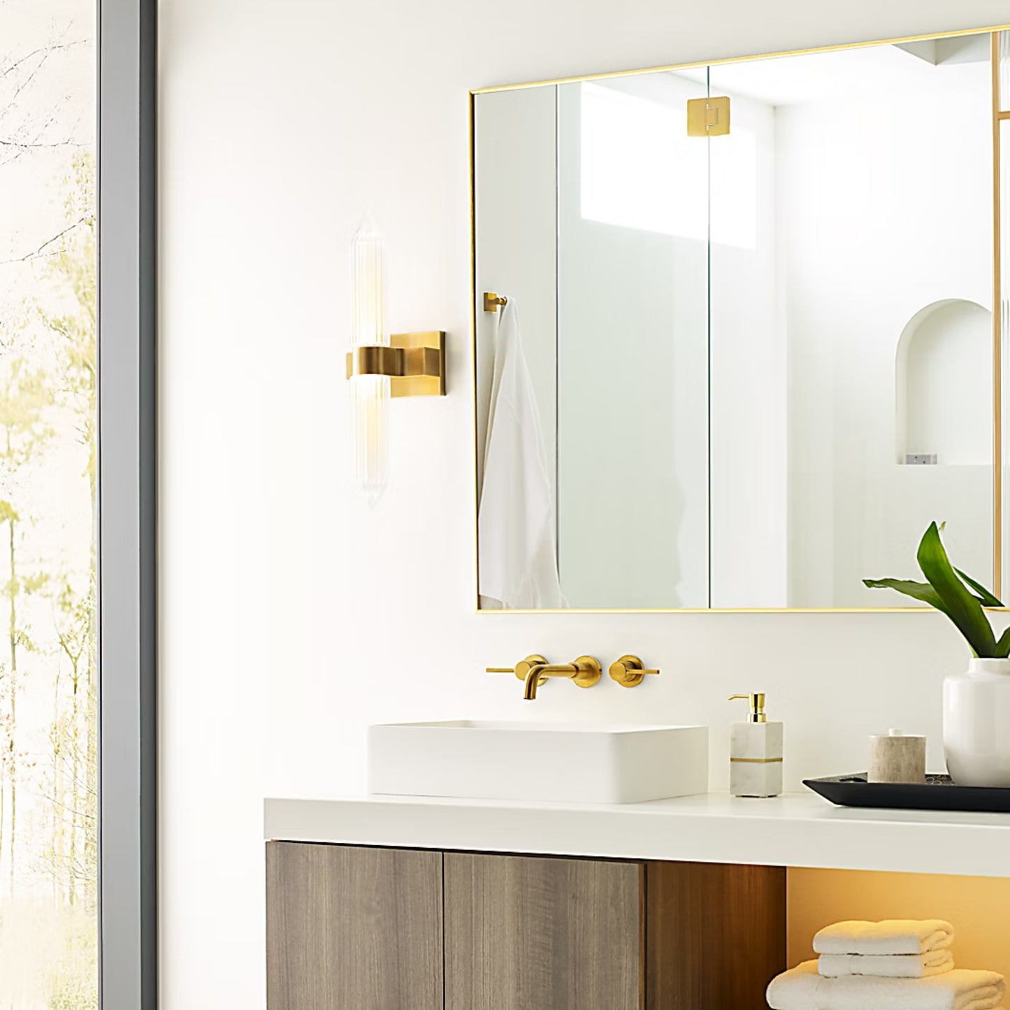 AvroKO Langston Large Crystal Wall Sconce - Brass Wall Light Bloomingdales Lighting