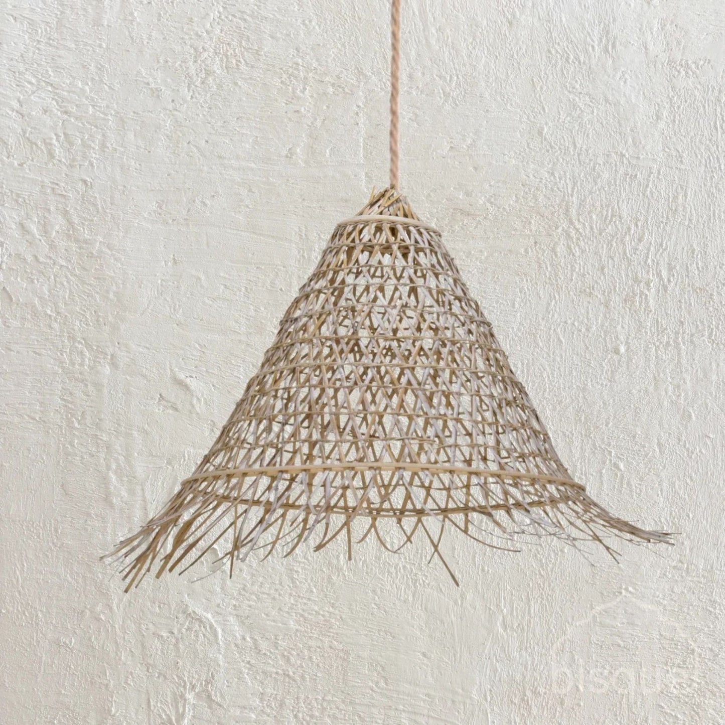 Bakaro White Washed Rattan Cone Pendant Light Pendant Light Bisque Interiors Small