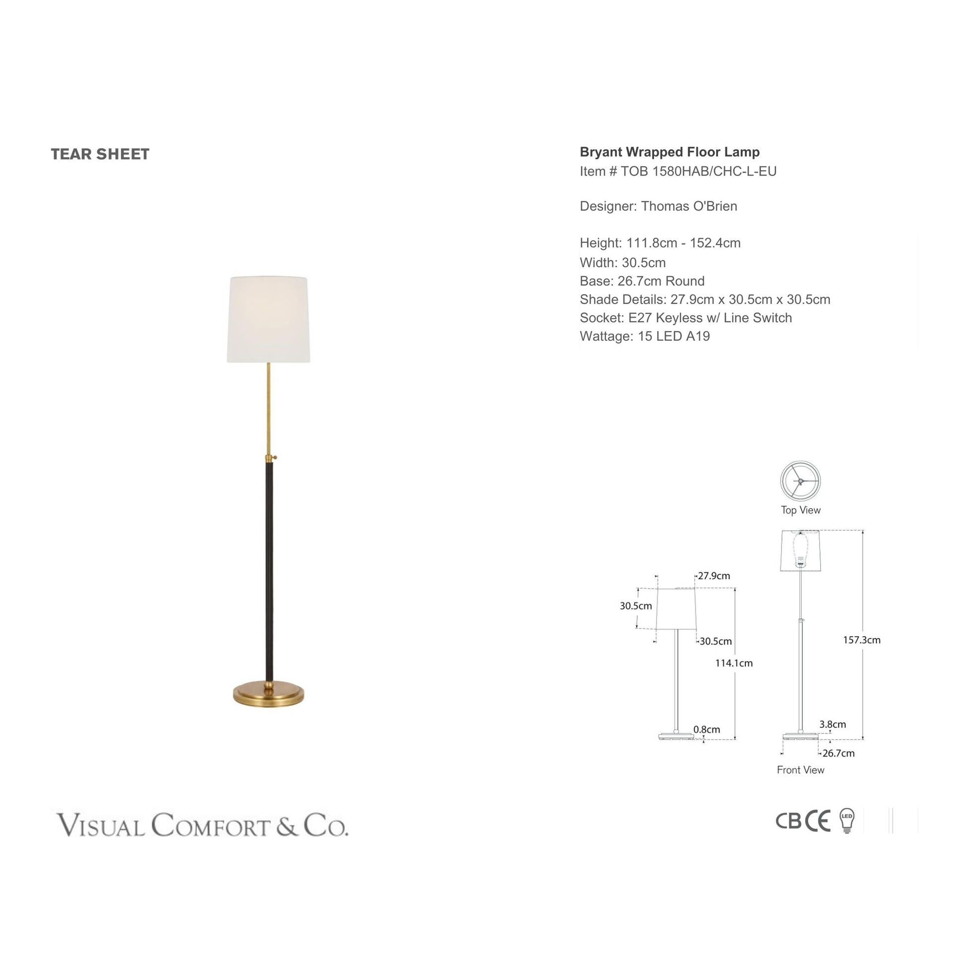 Thomas O'Brien Bryant Leather Wrapped Floor Lamp - Brass Floor Lamp Bloomingdales Lighting