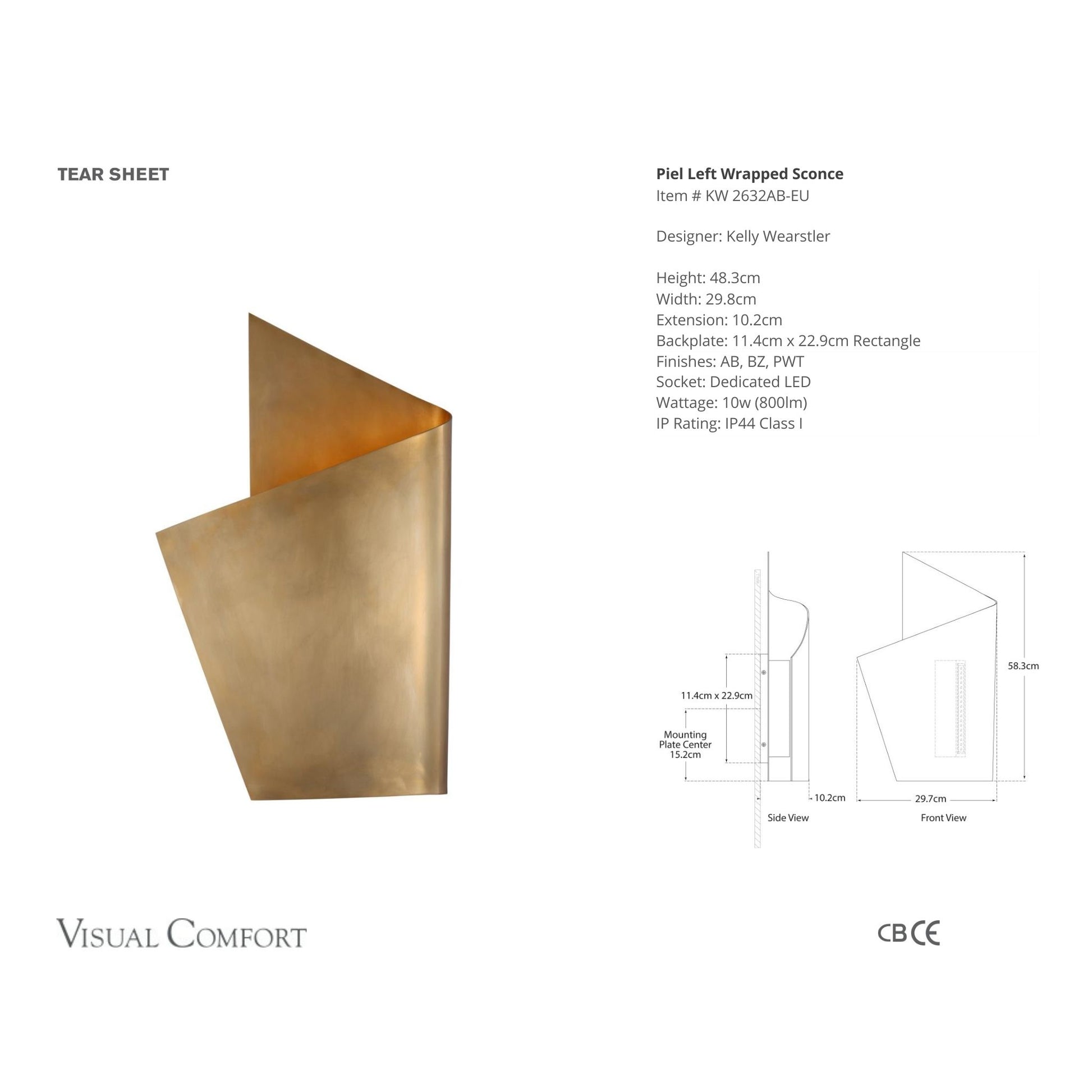 Kelly Wearstler Piel Left Wrapped Wall Sconce - Brass Wall Light Bloomingdales Lighting   