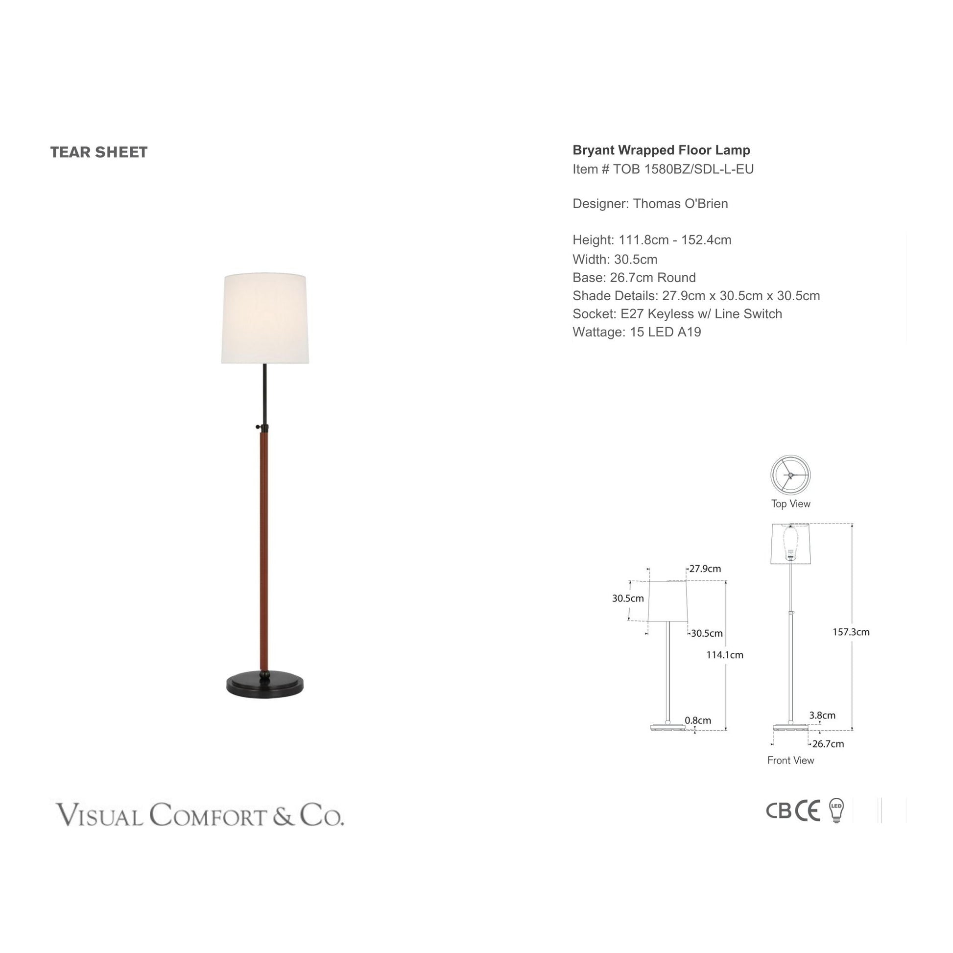 Thomas O'Brien Bryant Leather Wrapped Floor Lamp - Bronze Floor Lamp Bloomingdales Lighting