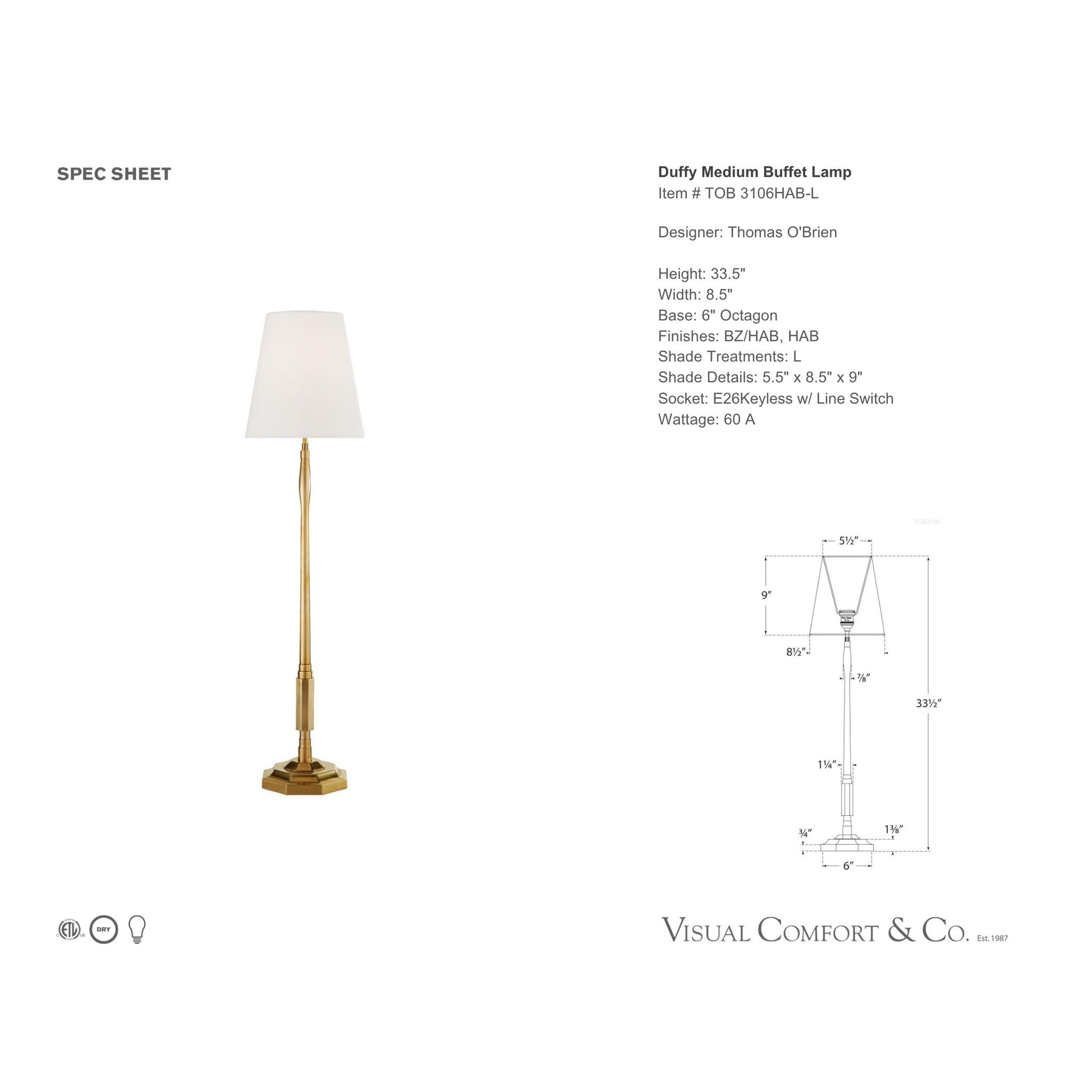 Thomas O'Brien Duffy Medium Buffet Lamp Table Lamp Bloomingdales Lighting