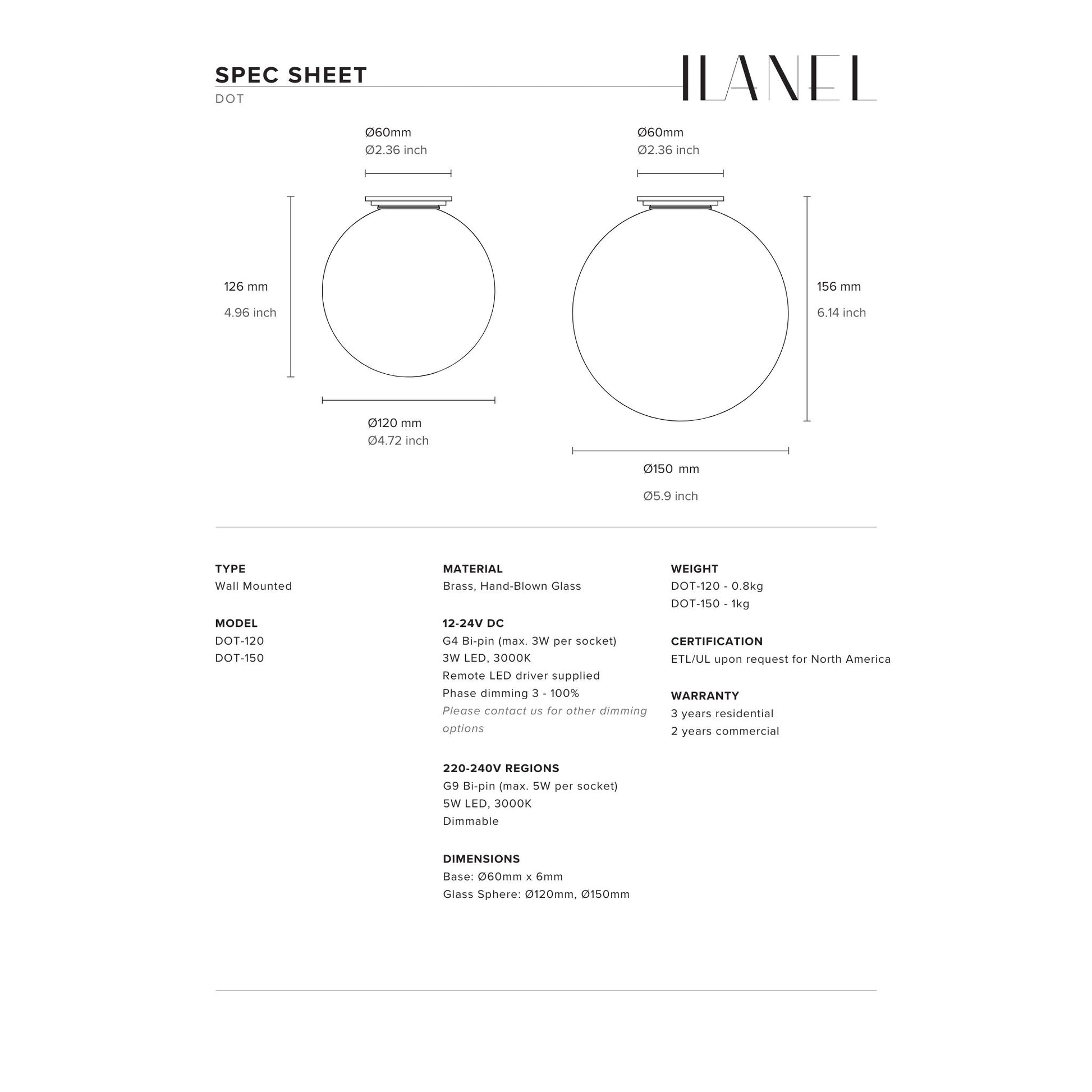 Dot Sphere Glass Wall Light Wall Light ILANEL