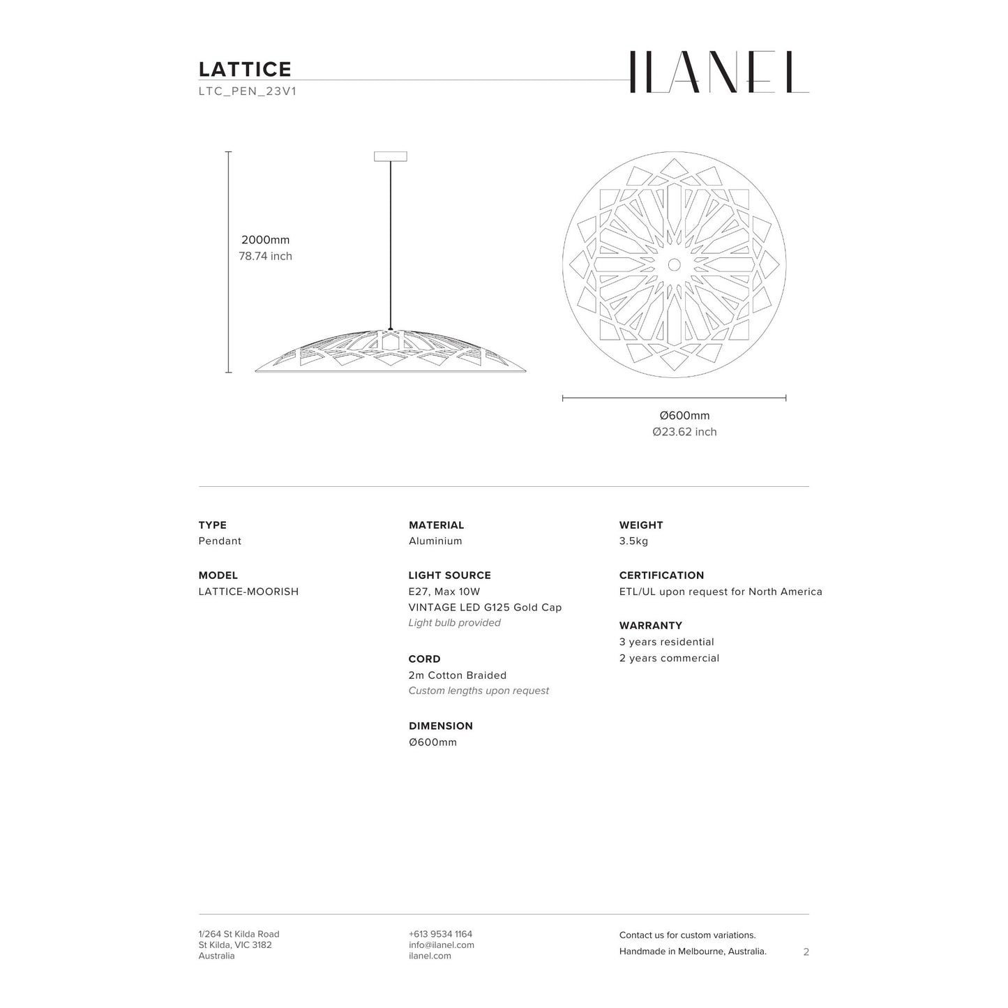 Lattice Moorish Architectural Pendant Light Pendant Light ILANEL