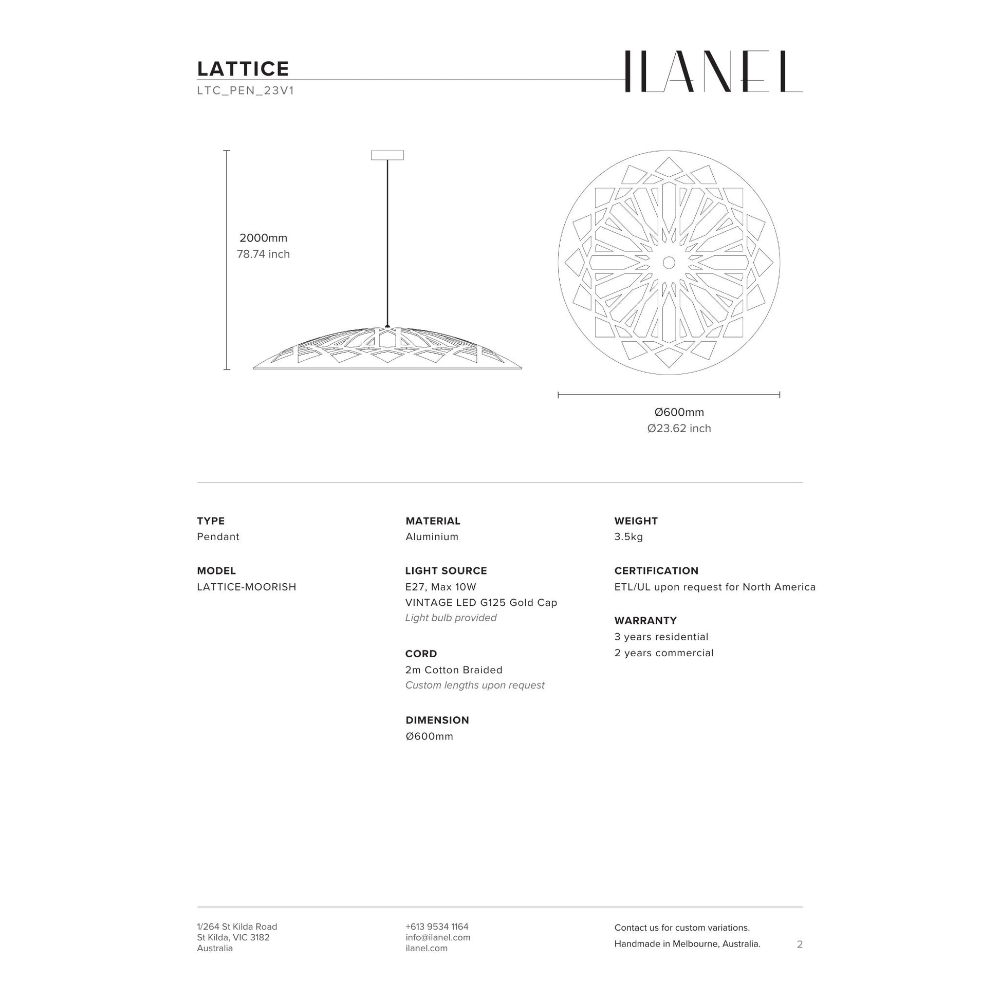 Lattice Moorish Architectural Pendant Light Pendant Light ILANEL