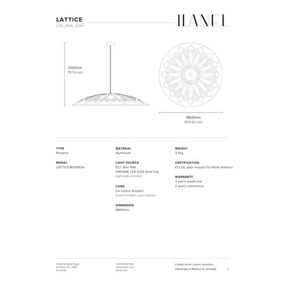 Lattice Moorish Architectural Pendant Light Pendant Light ILANEL