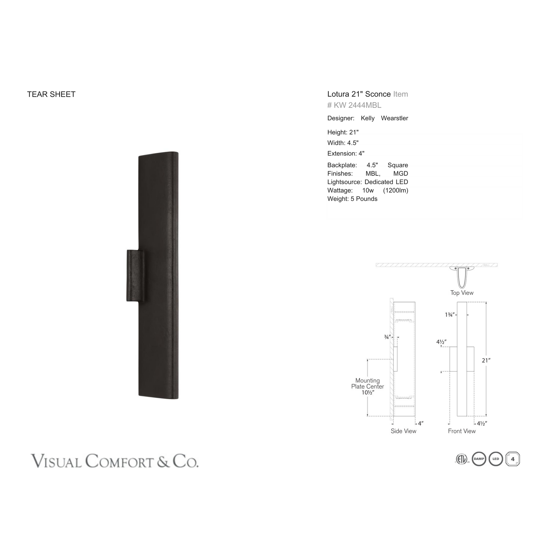 Kelly Wearstler Lotura 21" Cast Metal Wall Sconce - Museum Black Wall Light Bloomingdales Lighting