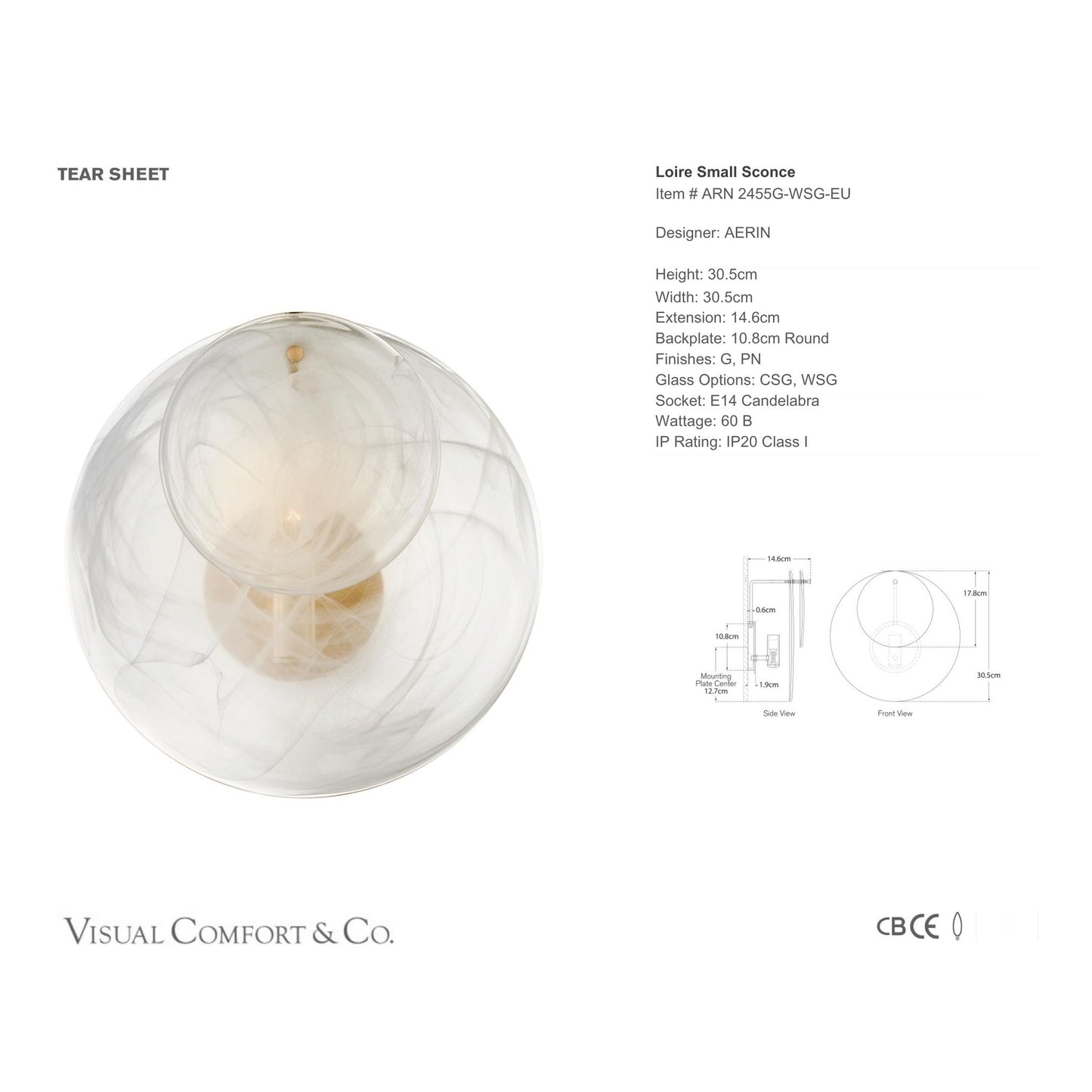 AERIN Loire Small White Strie Glass Wall Sconce - Gild Wall Light Bloomingdales Lighting
