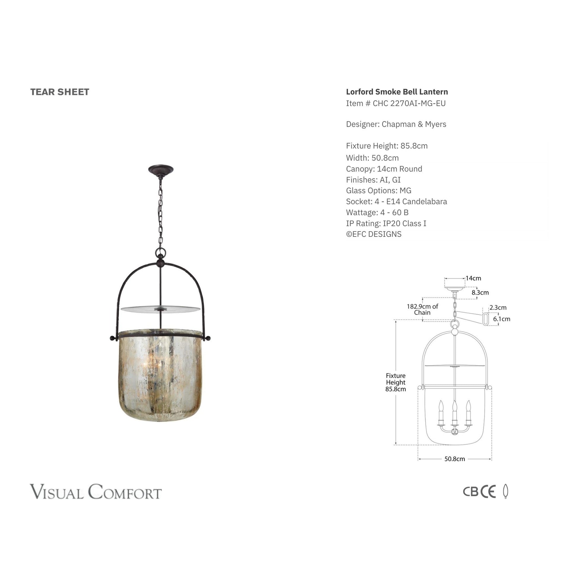 Thomas O'Brien Lorford Vintage Smoke Bell Lantern Light Pendant Light Bloomingdales Lighting   